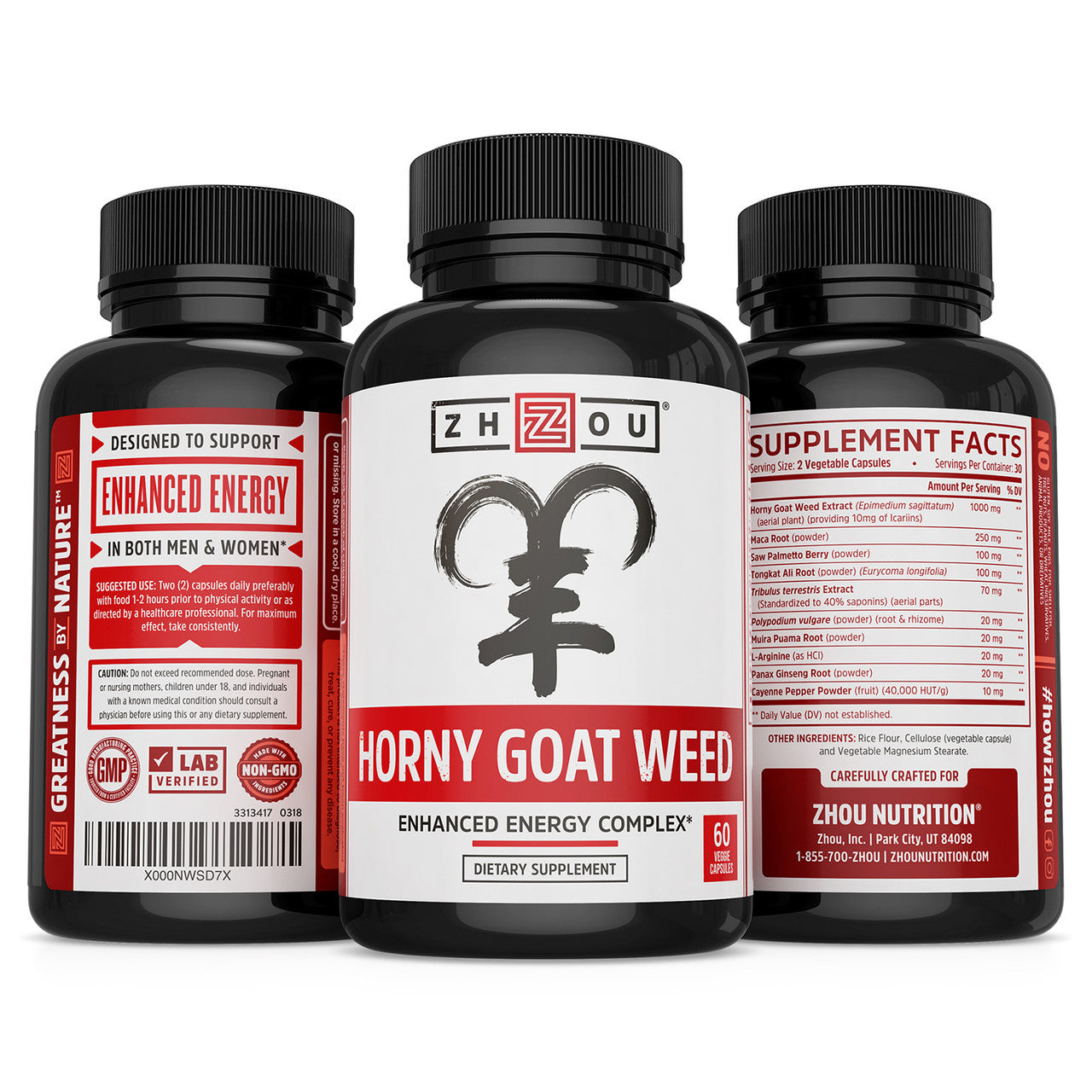 Zhou Horny Goat Weed Supplement – Herbal Energy & Stamina Support with Maca Root & Ginseng (60 Capsules)