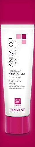 Andalou Naturals 1000 Roses Facial Lotion SPF 18 – Hydrating Daily Moisturizer with Alpine Rose Stem Cells for Sensitive Skin, UVA/UVB Protection, 2.7 oz