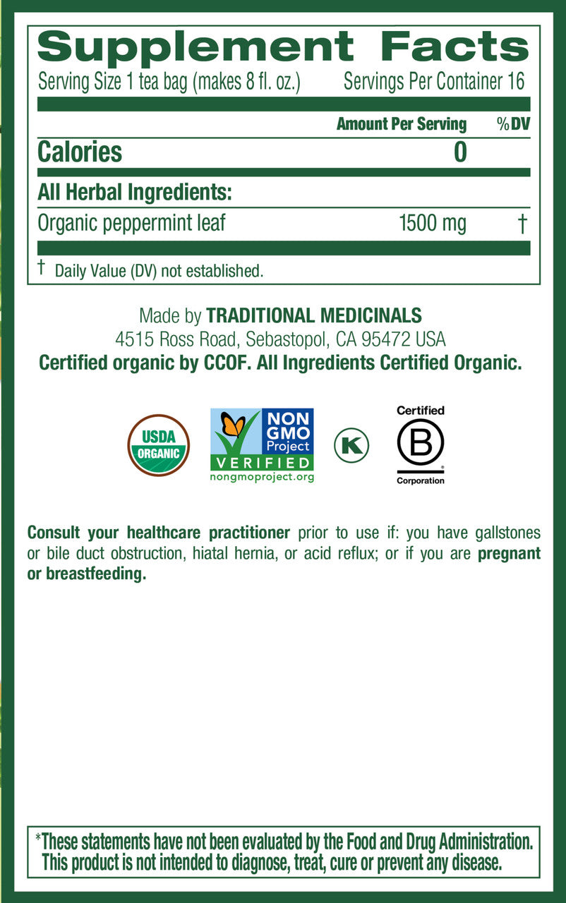 Traditional Medicinals Organic Peppermint Tea – Refreshing Herbal Tea for Digestion & Wellness (6x16 Bags)