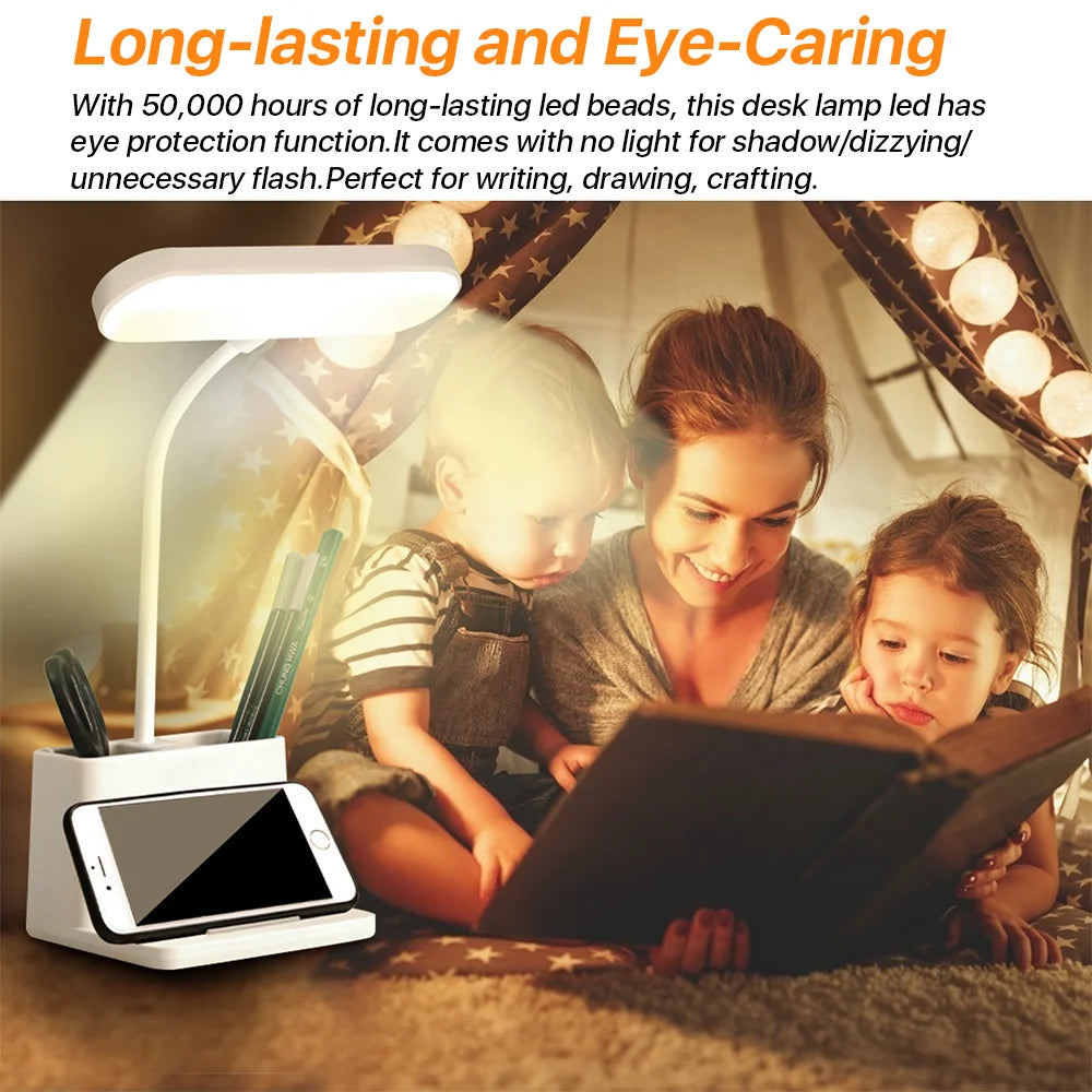 SUPTREE Led Desk Lamp with Pen and Phone Hold for an Office in Home - 3 Modes Dimable LED Table Lamp with USB Port