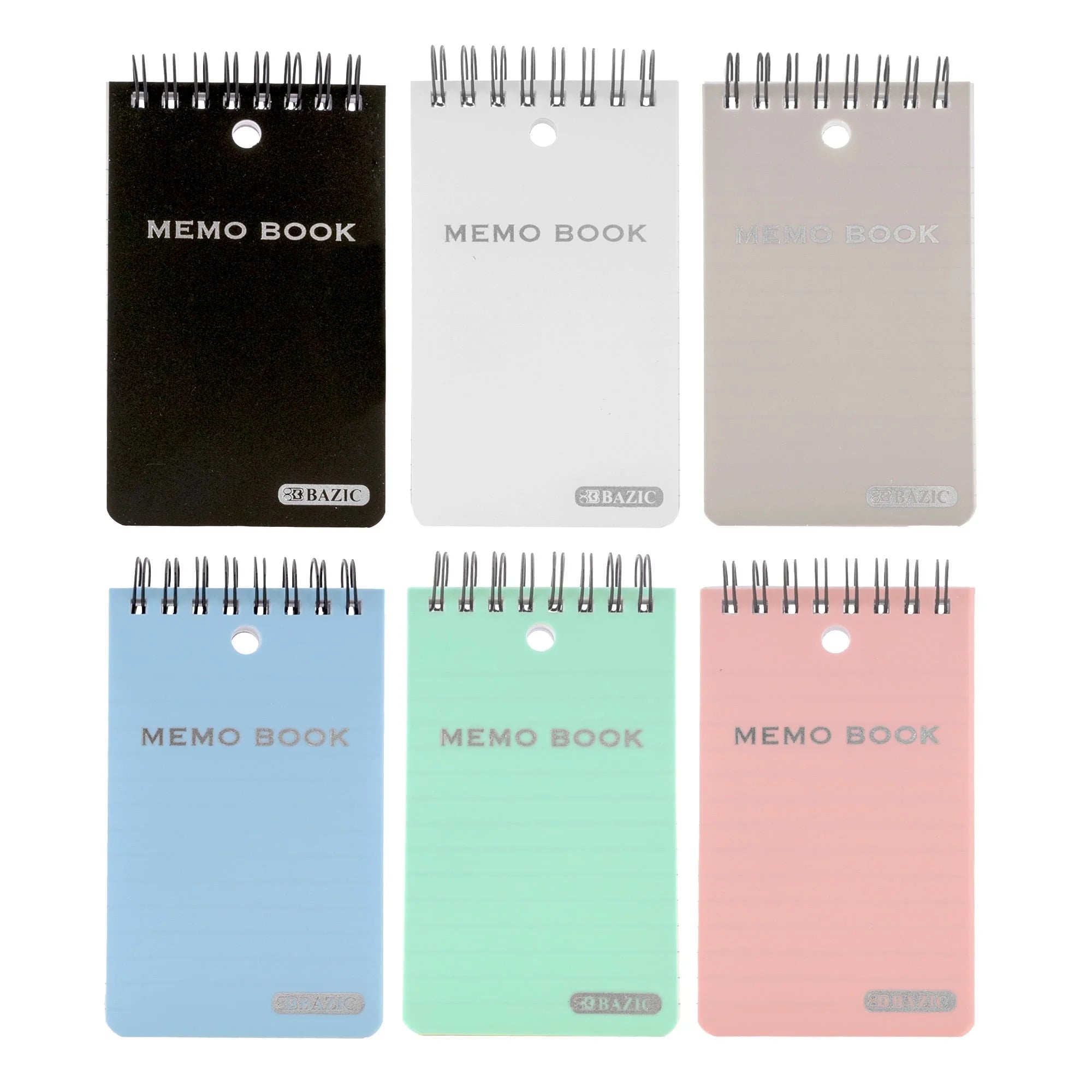 BAZIC Small Notebook Memo Book 3"X5" Spiral Pocket Size Pad, Pastel Color 100 Sheets, 6-Pack