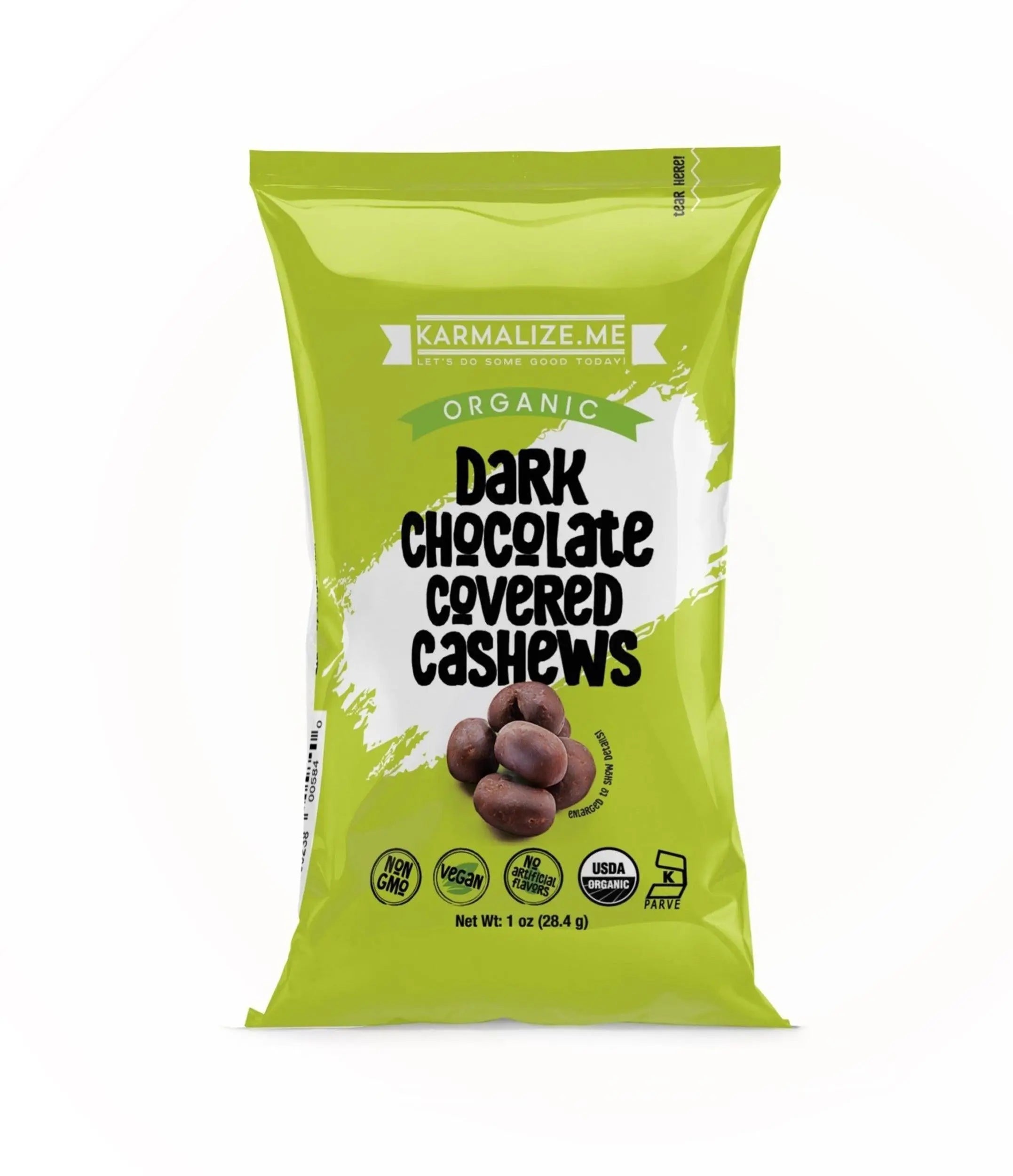 Organic Vegan Dark Chocolate Covered Cashews (Pack of 6, 1 oz Each) – 70% Dark Chocolate Snack, Gluten Free & Dairy Free Karmalize.Me