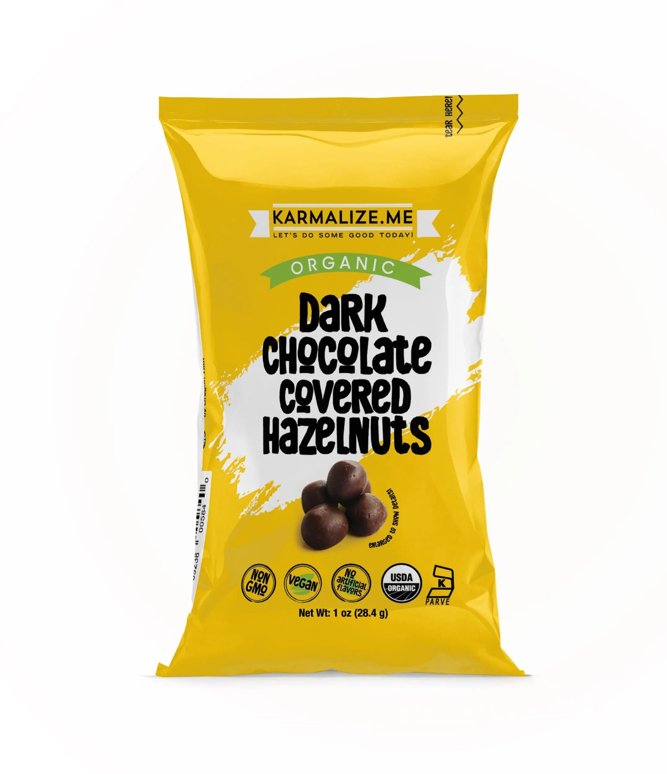 Organic Vegan Dark Chocolate Covered Hazelnuts (Pack of 6, 1 oz Each) – 70% Dark Chocolate Snack, Gluten Free & Dairy Free Karmalize.Me