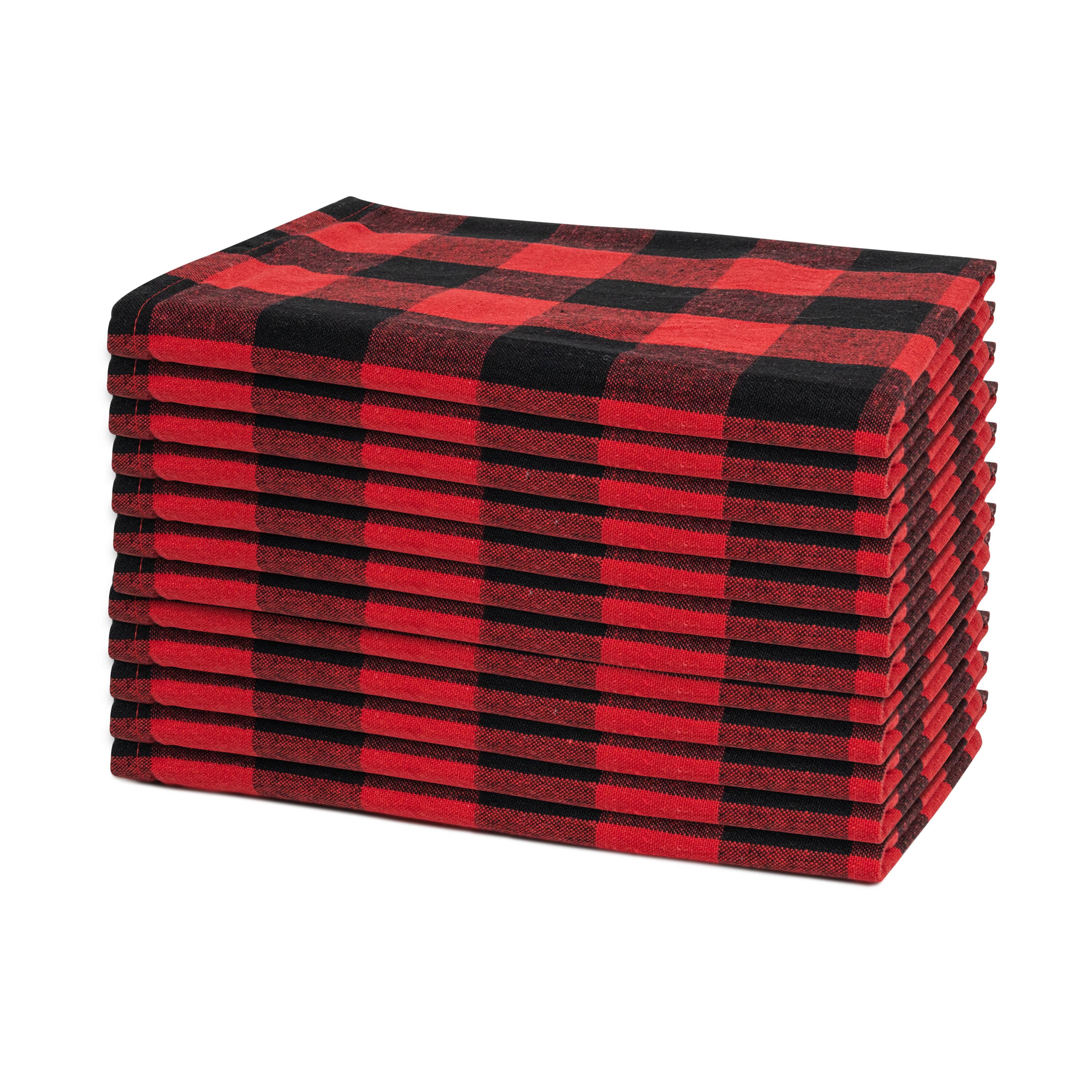 12-Pack Large Plaid Cotton Dinner Napkins - 100% Cotton, Hemmed Edges, 20"x20" for Elegant Table Settings
