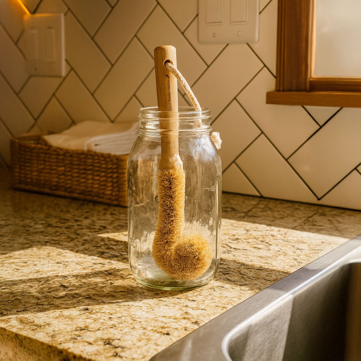 Eco-Friendly Coconut Fiber Bottle Brush for Glasses and Jars