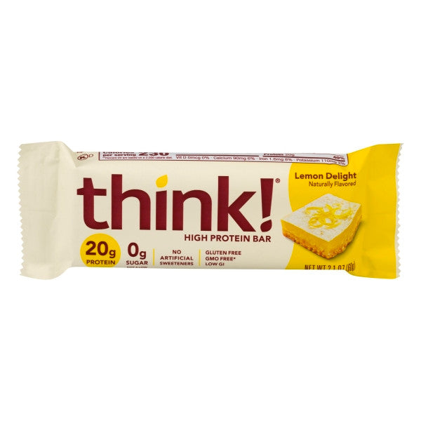 Think! High Protein Lemon Delight Bar (10 x 2.1 oz) | 20g Protein, Zero Sugar, Gluten-Free Snack