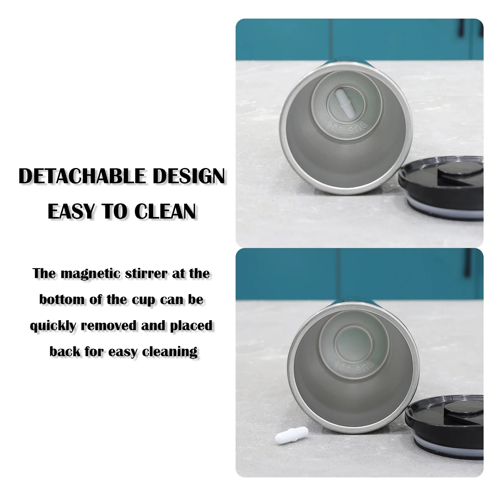 Daasigwaa Rechargeable Self Stirring Mug - Magnetic Electric Auto Mixing Stainless Steel Cup for Office/Kitchen/Travel/Home-400 Ml/13.5 Oz(White)