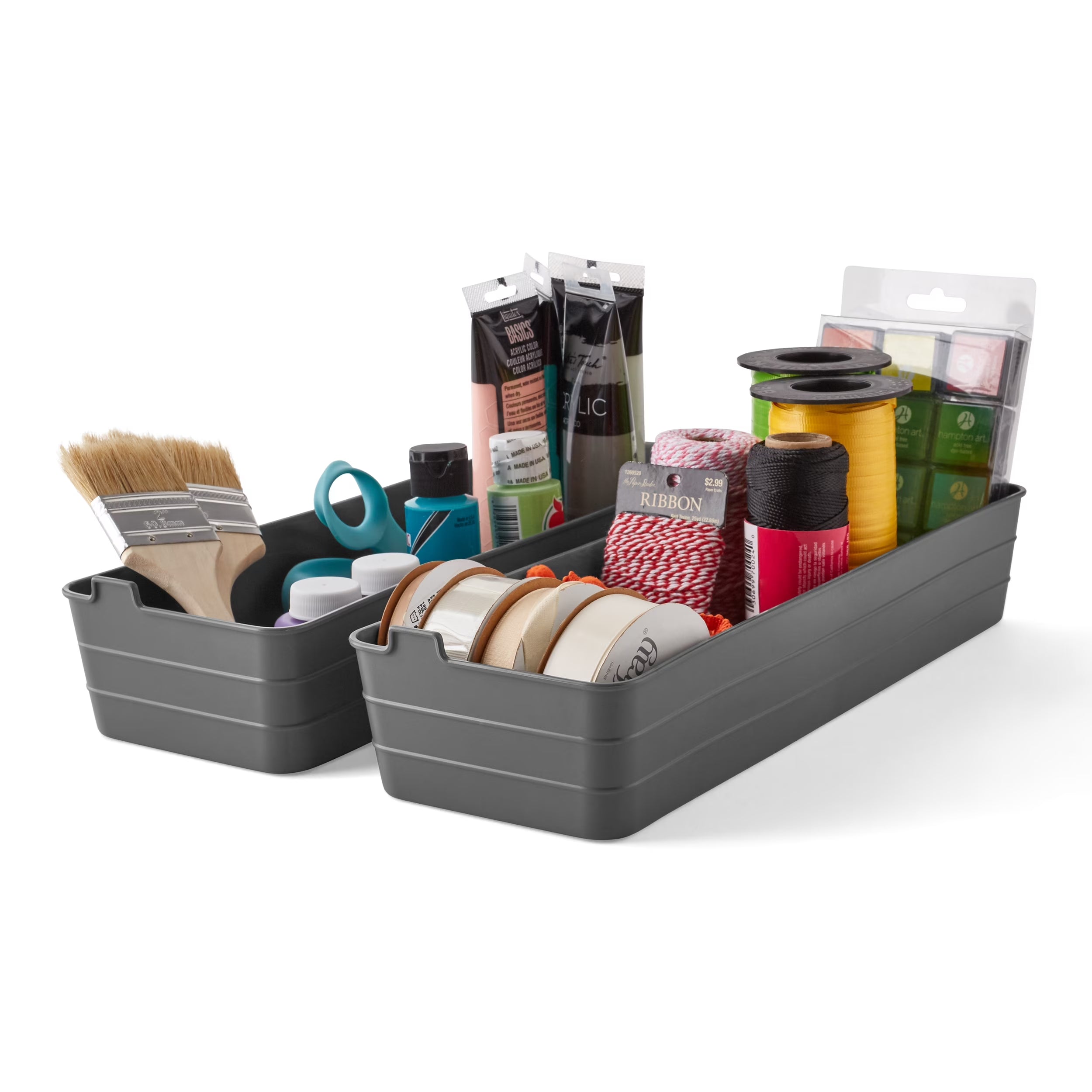 (2 Pack) Mainstays Utility Flex Storage Tray Organizer Set, Plastic Drawer Organizer Trays for Kitchen, Desk, Bathroom and Office Drawer Organization, Gray, 2-Pack, 5" X 15"