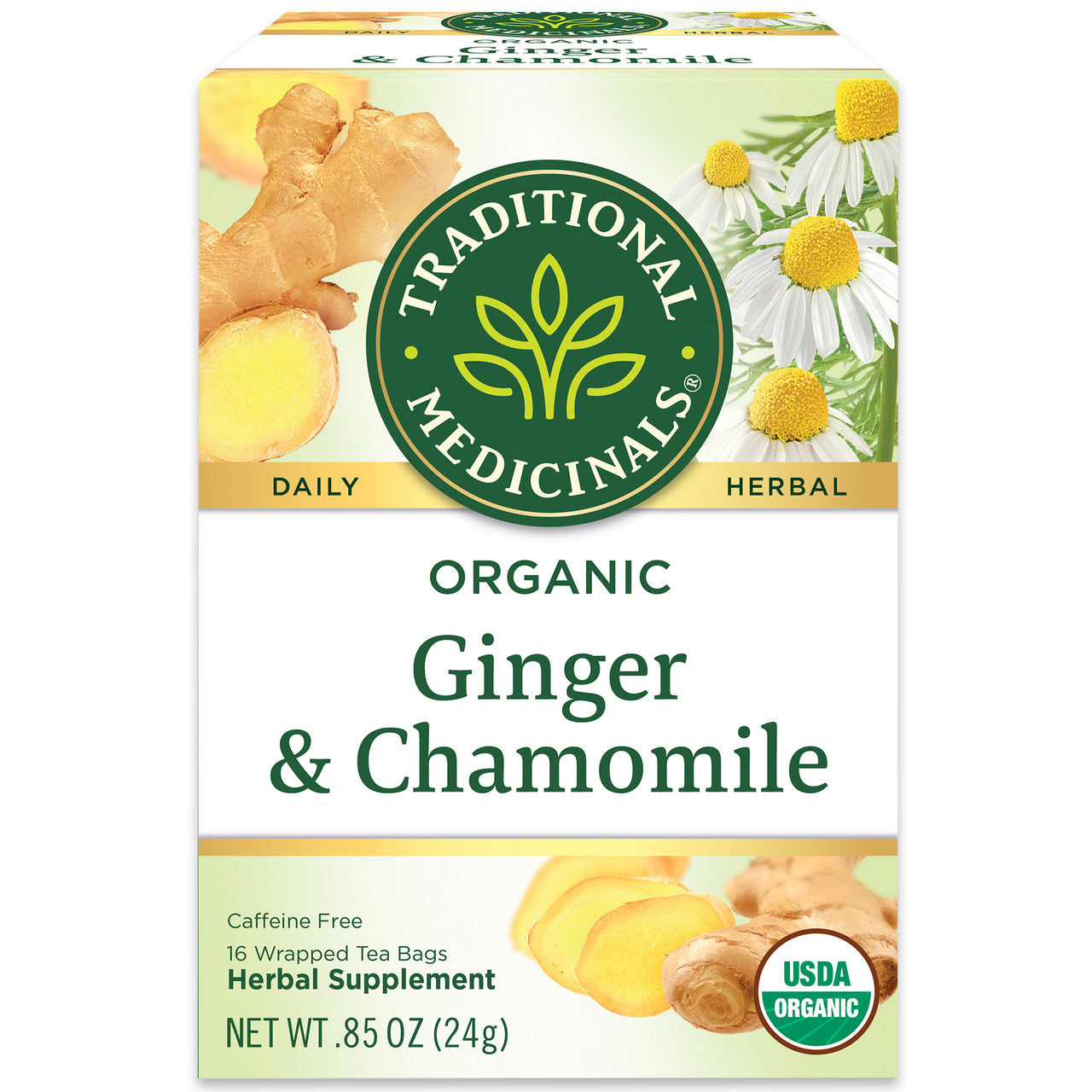 Traditional Medicinals Organic Golden Ginger & Chamomile Tea – Digestive Support Herbal Tea (6x16 Bags)
