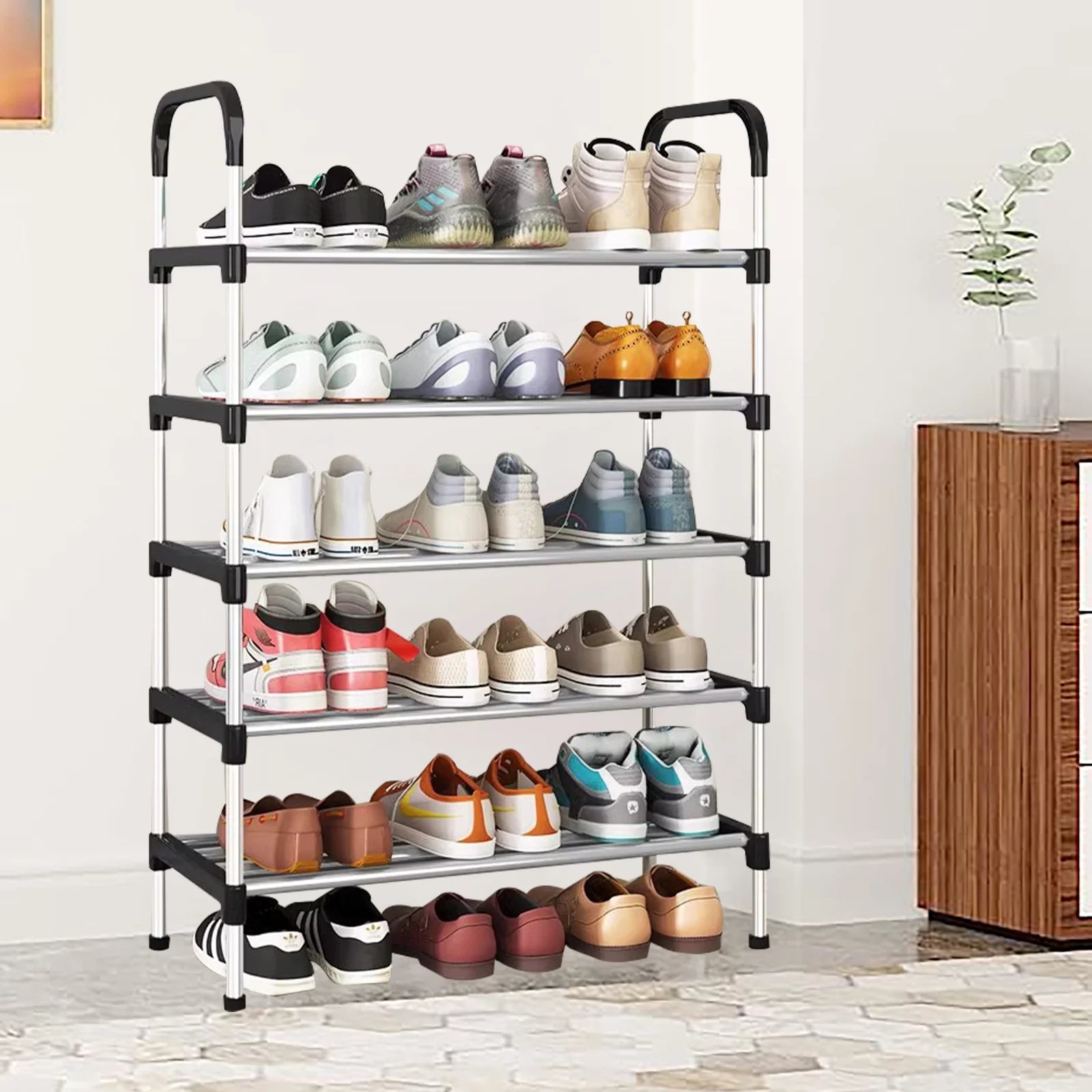 YOYTOO 5 Tier Shoe Rack, Stackable Metal 15 Pairs Shoes Organizer Storage Shelf for Closet Door Entryway