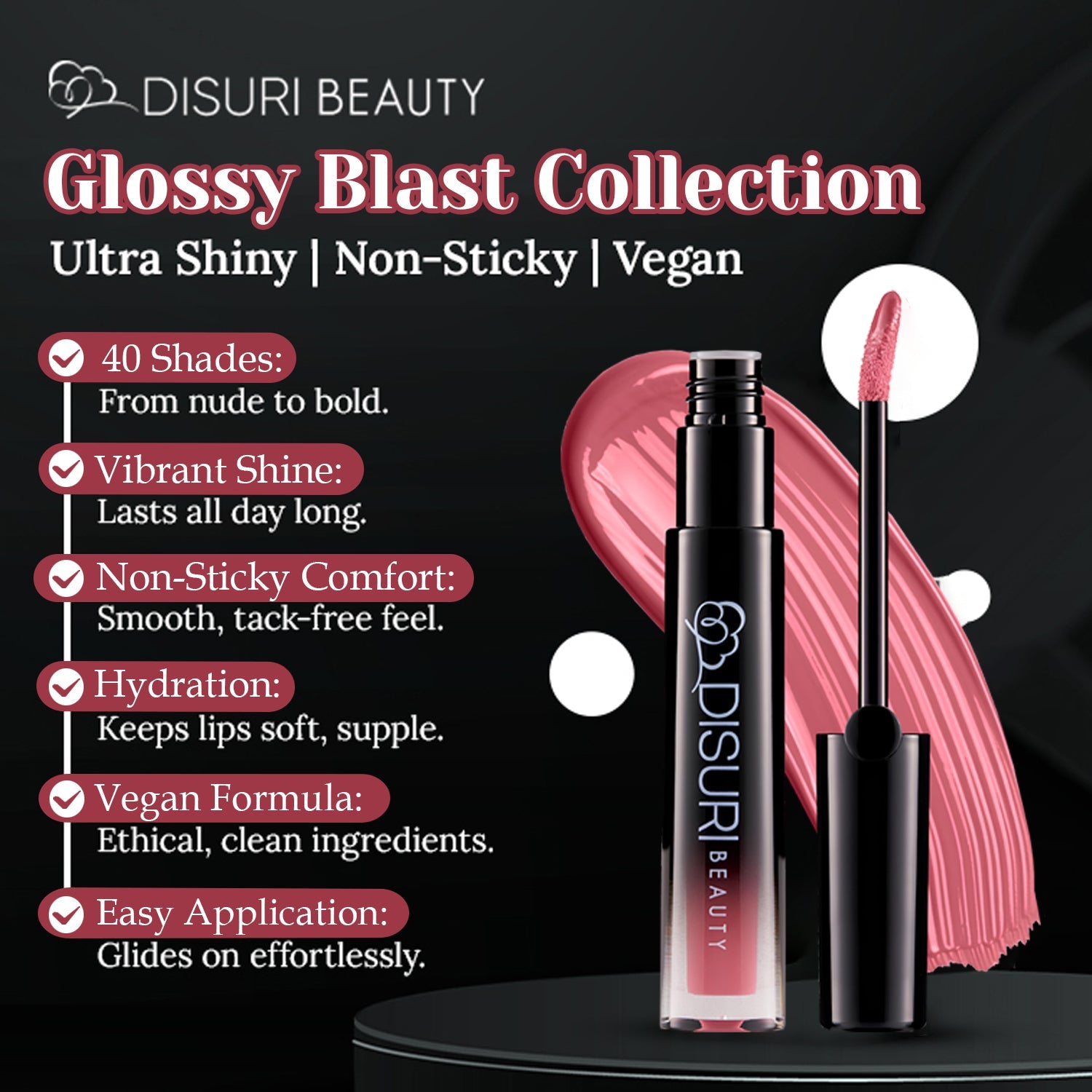 Vegan Lip Gloss Pink Berry Pie – High Shine Hydrating Non-Sticky Cruelty-Free Lip Gloss