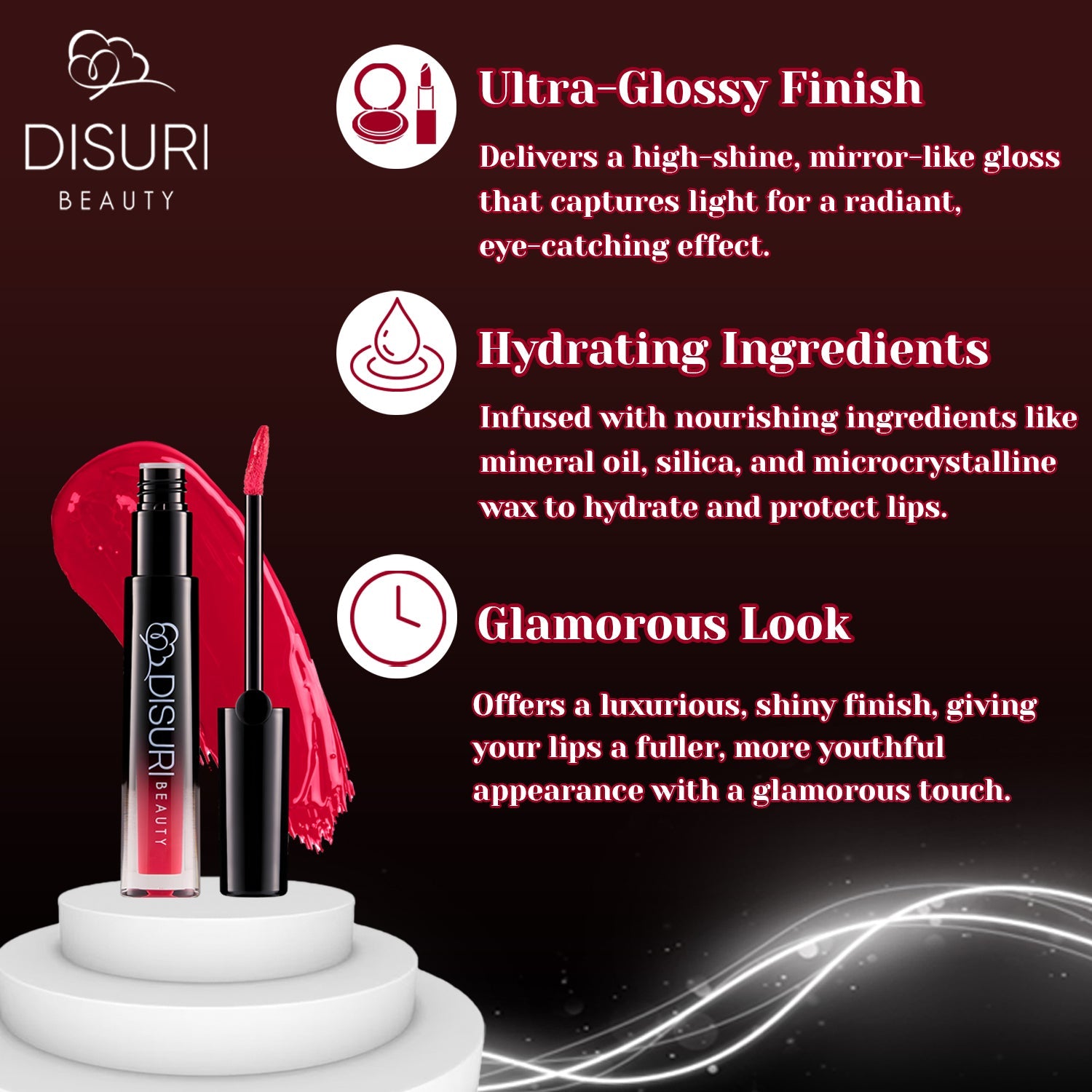 Pink Lip Gloss High Shine Non Sticky Vegan Cruelty Free Hydrating Glossy Finish – DISURI Beauty Pink Fire