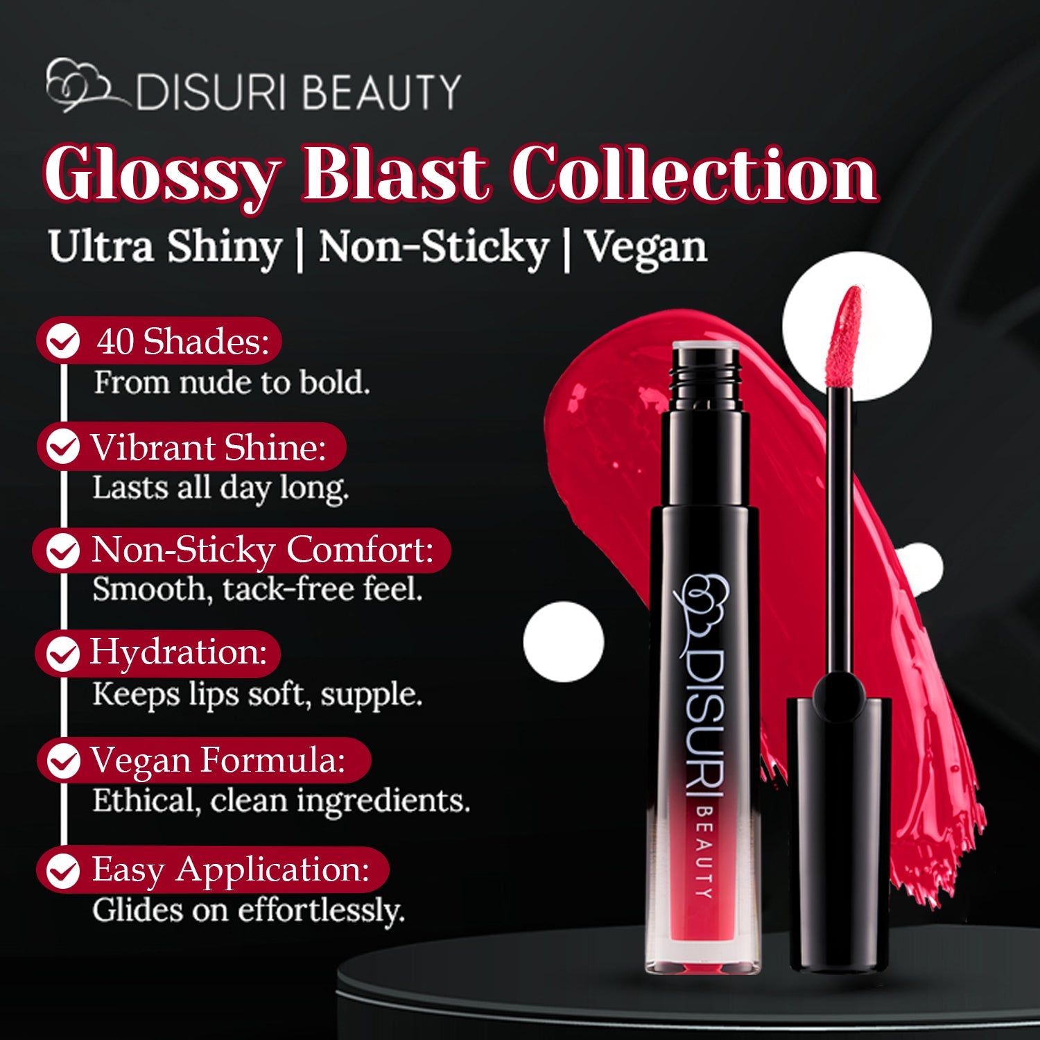 Pink Lip Gloss High Shine Non Sticky Vegan Cruelty Free Hydrating Glossy Finish – DISURI Beauty Pink Fire