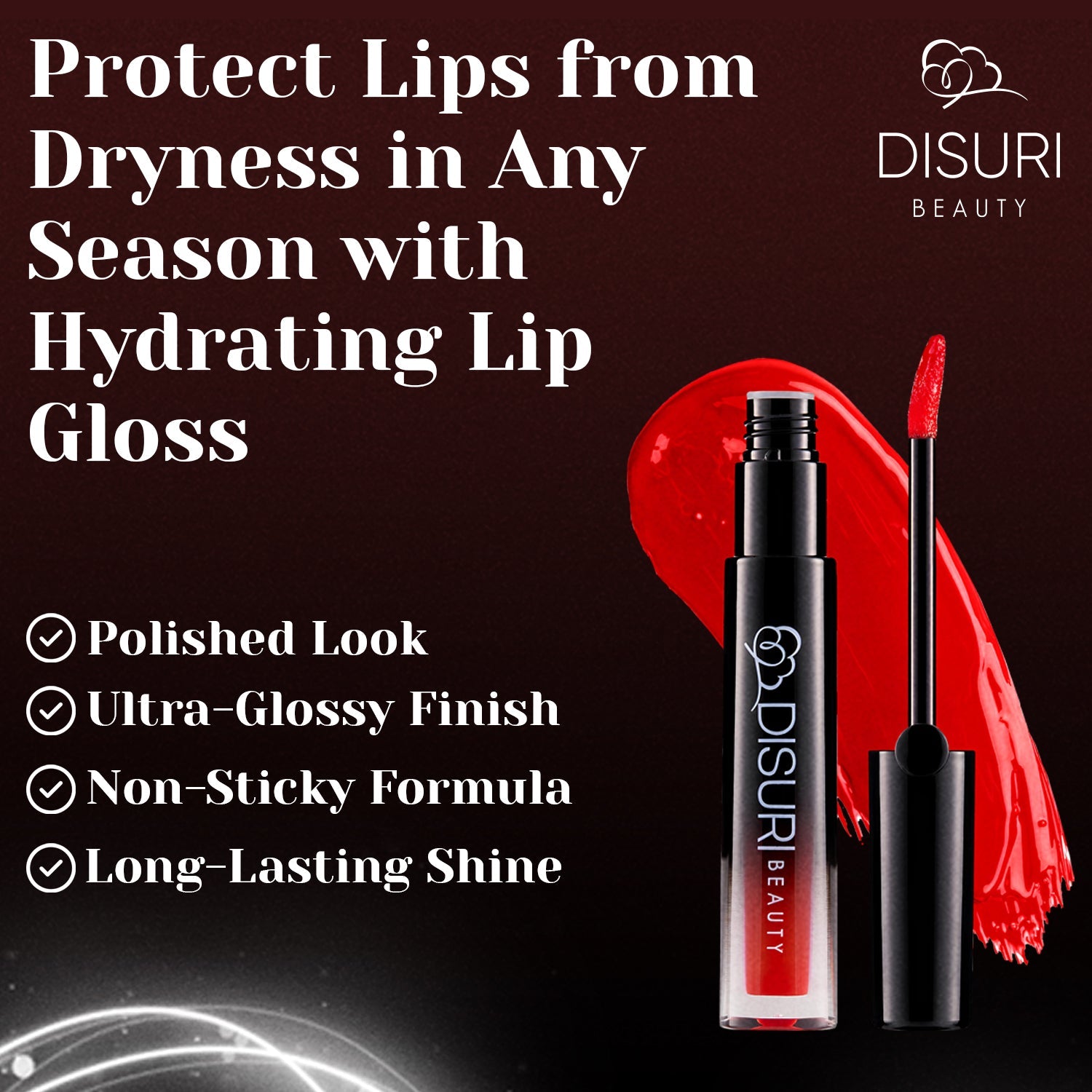 Red Lip Gloss High Shine Non Sticky Vegan Cruelty Free Hydrating Gloss – DISURI Beauty Royal Red