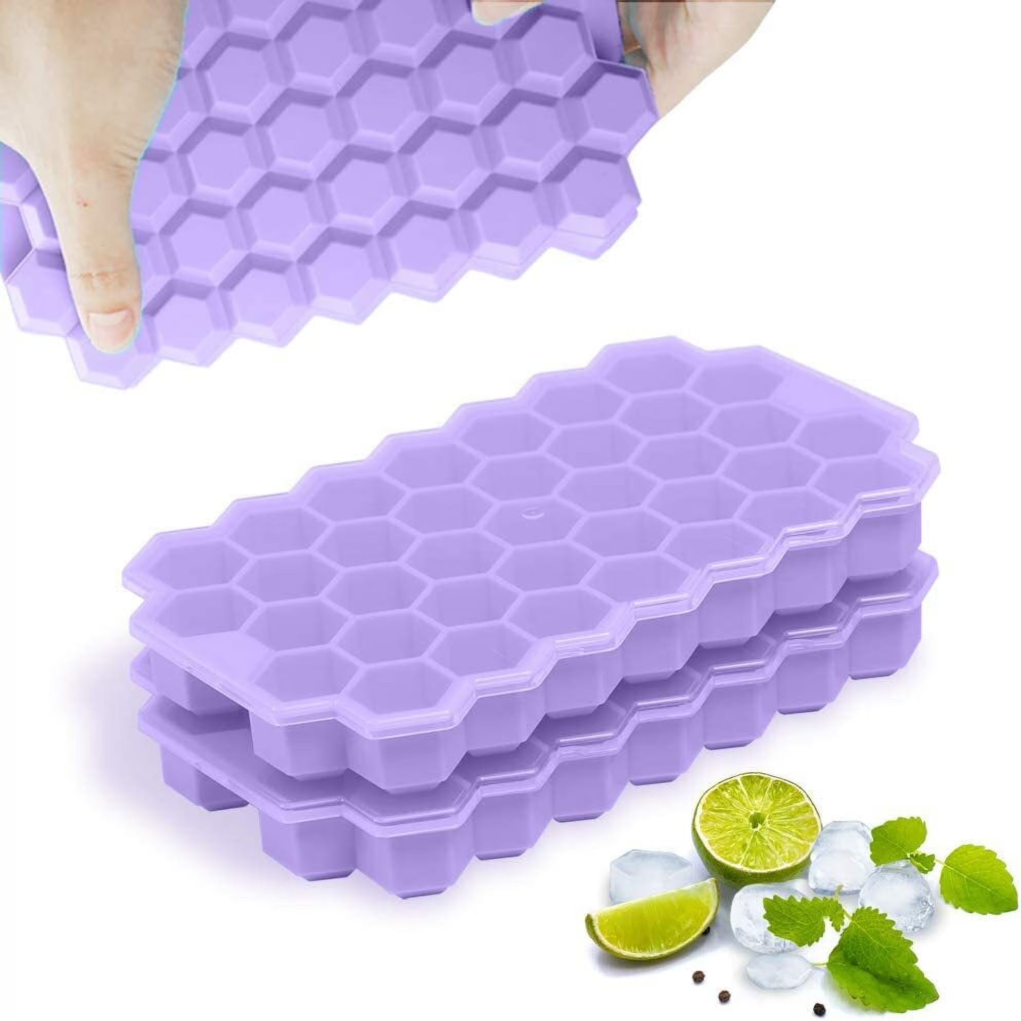Ice Cube Trays with Lids 2 Pack Small Food Grade Silicone BPA Free for Freezer Flexible Easy-Release Stackable Ice Cube Mold (Blue)