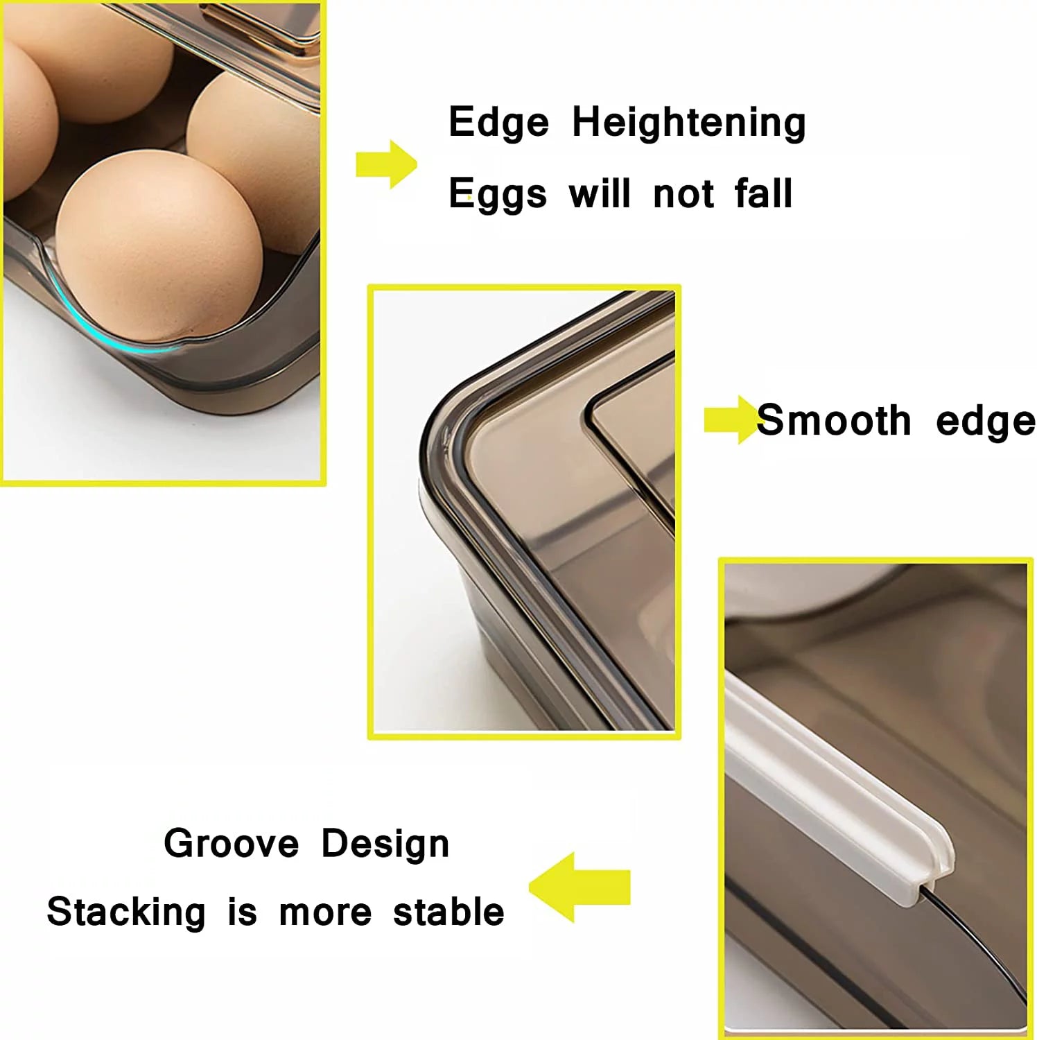 SUNFICON Large Capacity Auto Rolling Egg Holder for Refrigerator, Egg Fresh Storage Box for Fridge, Egg Storage Container Organizer Bin, Crystal Gray Plastic Storage Container (1 Layer)