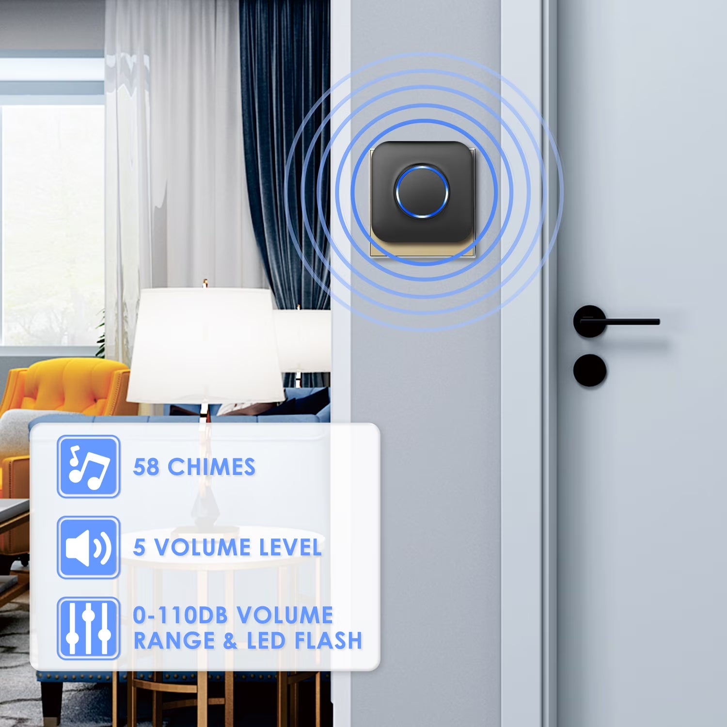 Bitiwend Door Chime, Wireless Door Alarm Sensor with 600Ft Range 58 Chimes Adjustable Volume Mute Mode LED Indicators,