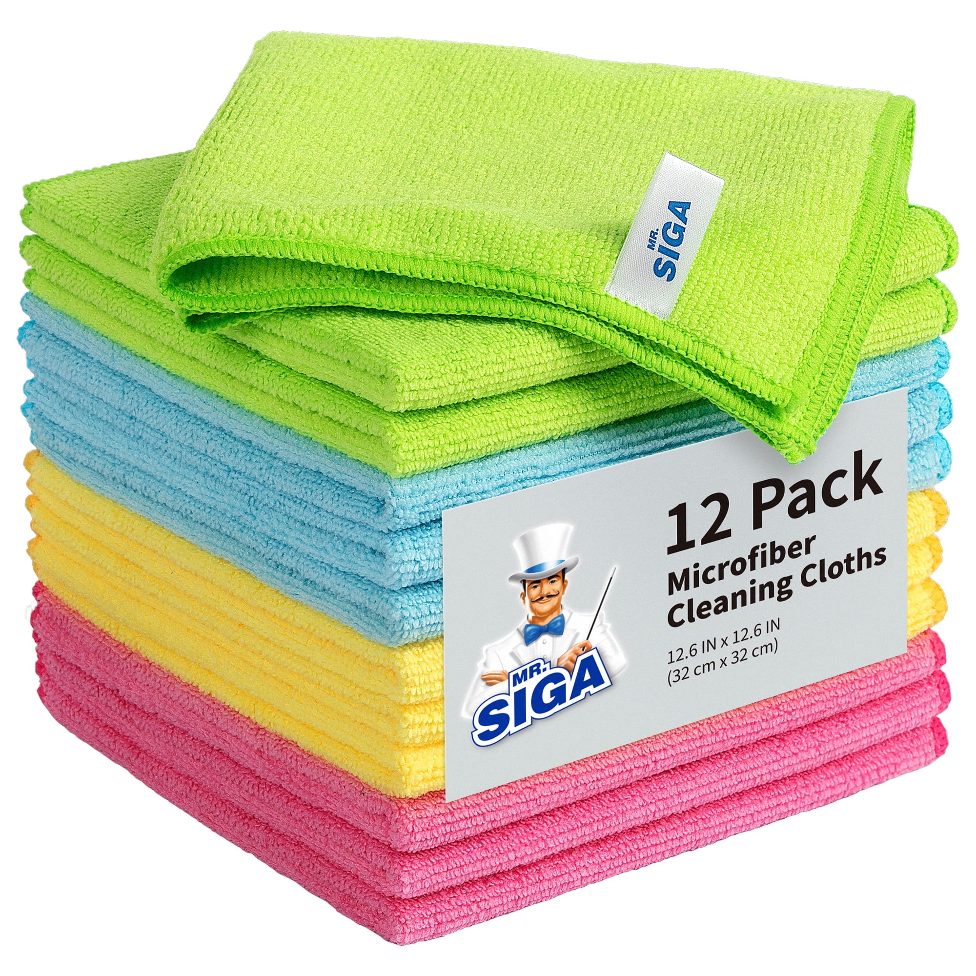 MR.SIGA Microfiber Cleaning Cloth for Kitchen, Household & Car Cleaning, Pack of 12, Size: 12.6" X 12.6"