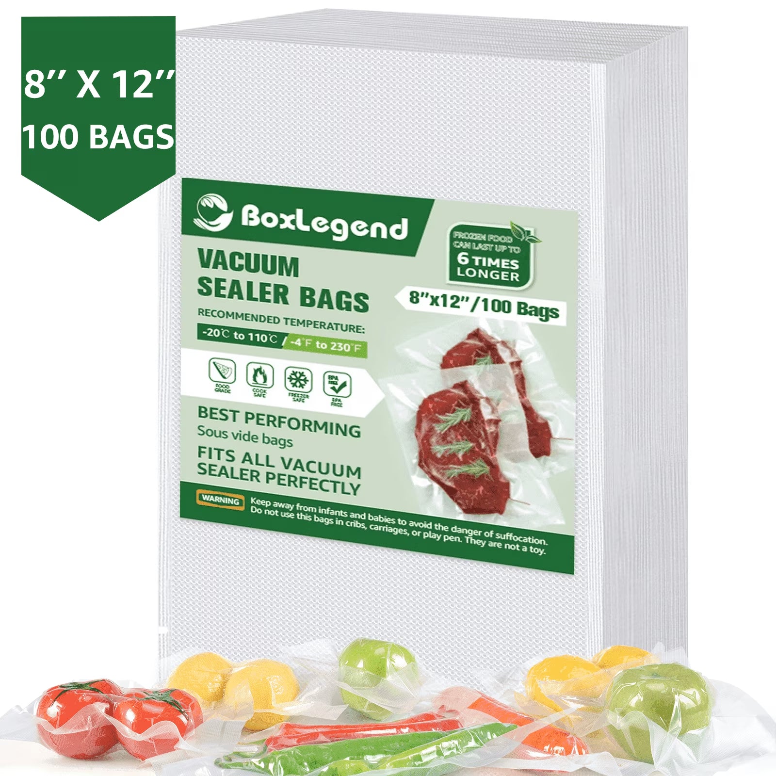 Boxlegend 10" X 13" X 100 Count Pre-Cut Food Vacuum Sealer Bags Food Saver Bags, Clear
