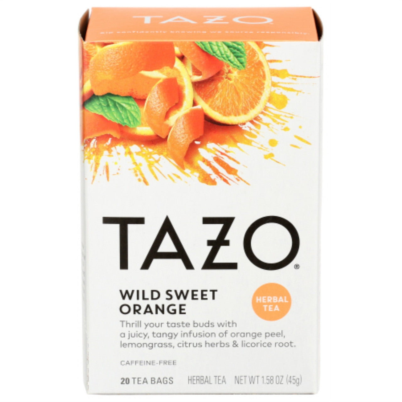 Tazo Wild Sweet Orange Herbal Tea – Caffeine-Free Citrus Blend (6x20 Bags)