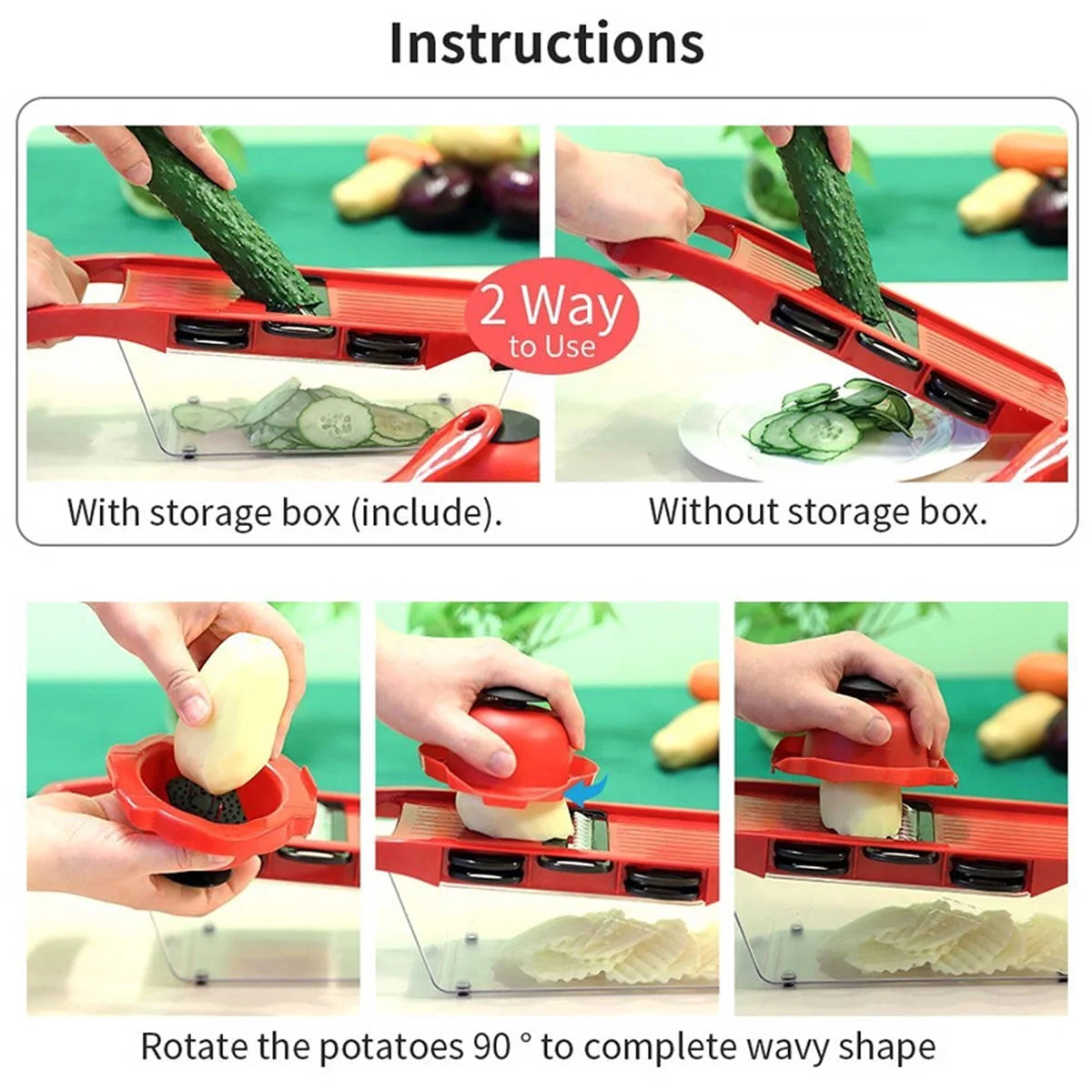 Xiyztok Cooking Vegetable Cutter with 6 Blades Multifunctional Mandoline Onion Vegetable Chopper Time Saving Fruits Dicer Kitchen Food Slicer Mincer with Container for Salad Potato Cheese