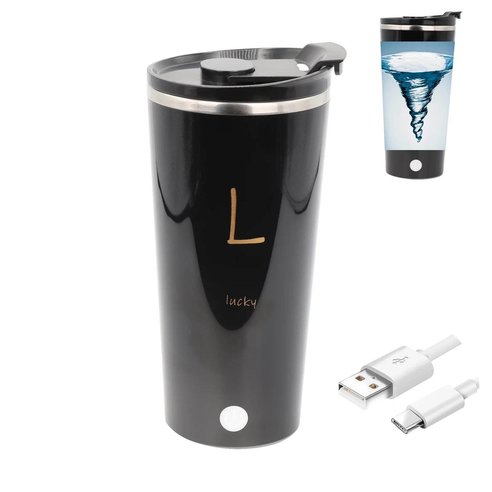 Daasigwaa Rechargeable Self Stirring Mug - Magnetic Electric Auto Mixing Stainless Steel Cup for Office/Kitchen/Travel/Home-400 Ml/13.5 Oz(White)