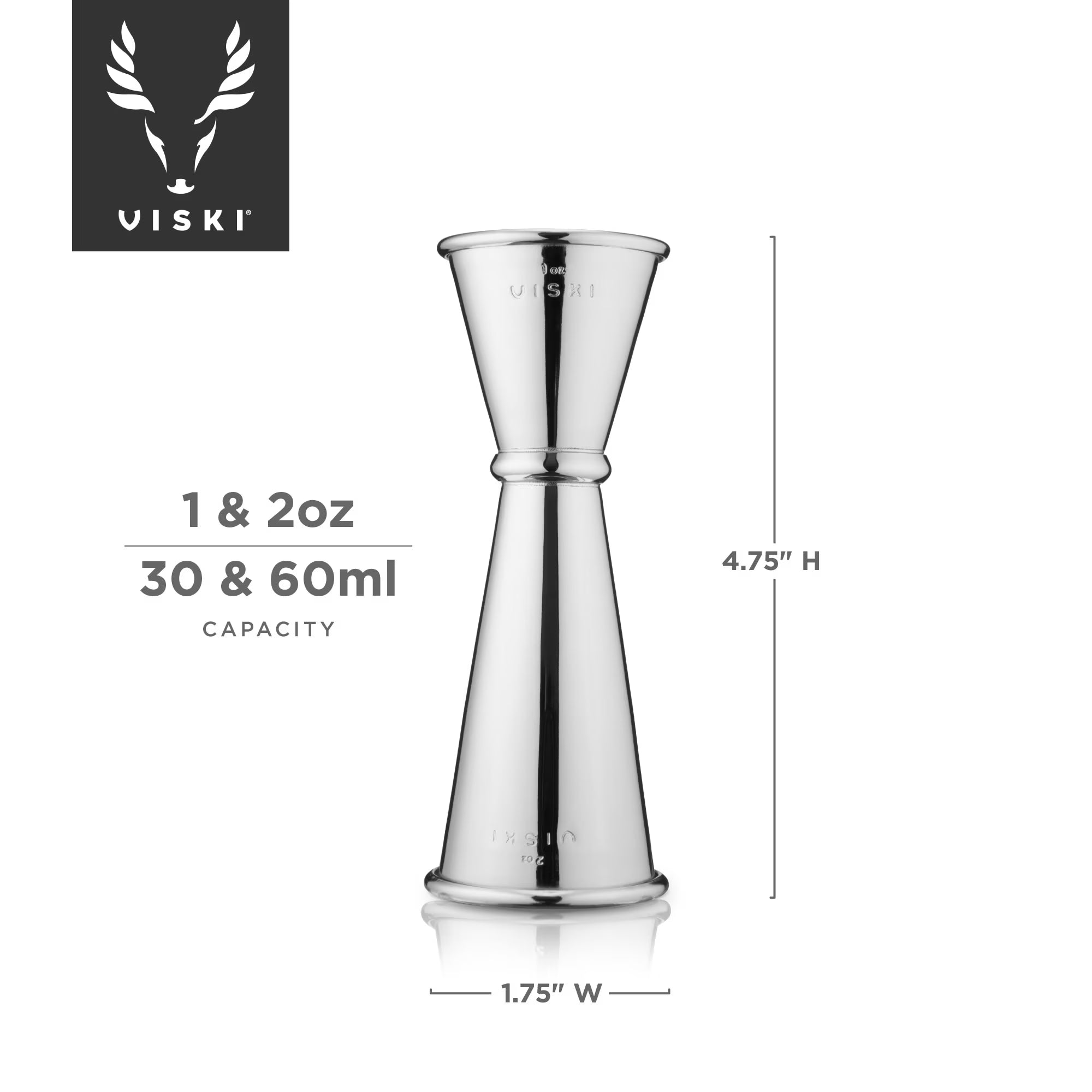 Viski Japanese Style Stainless Steel Double Jigger for Cocktails and Drinks
