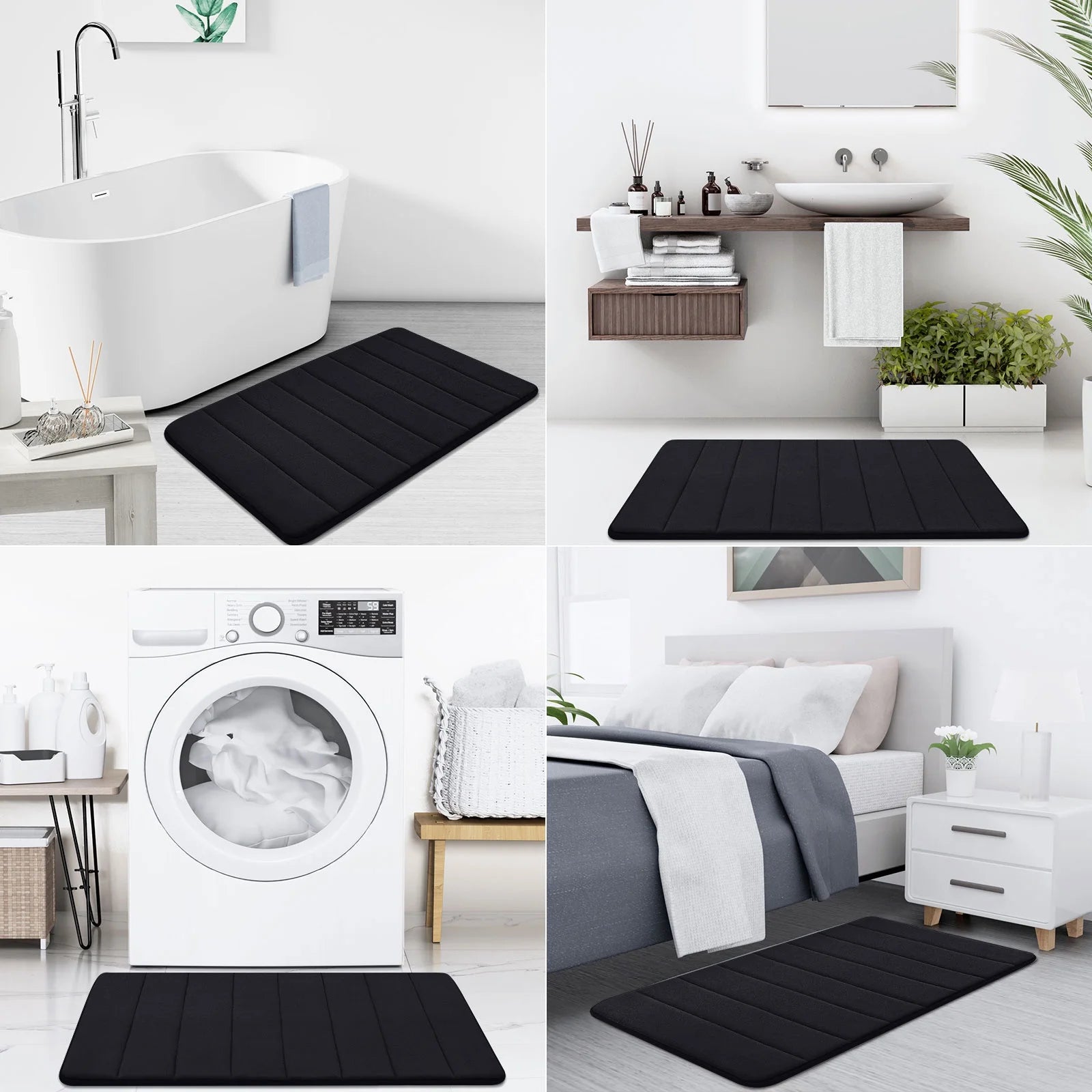 Buganda Memory Foam Bath Mats Soft Absorbent Bathroom Rugs 20" X 30", Black