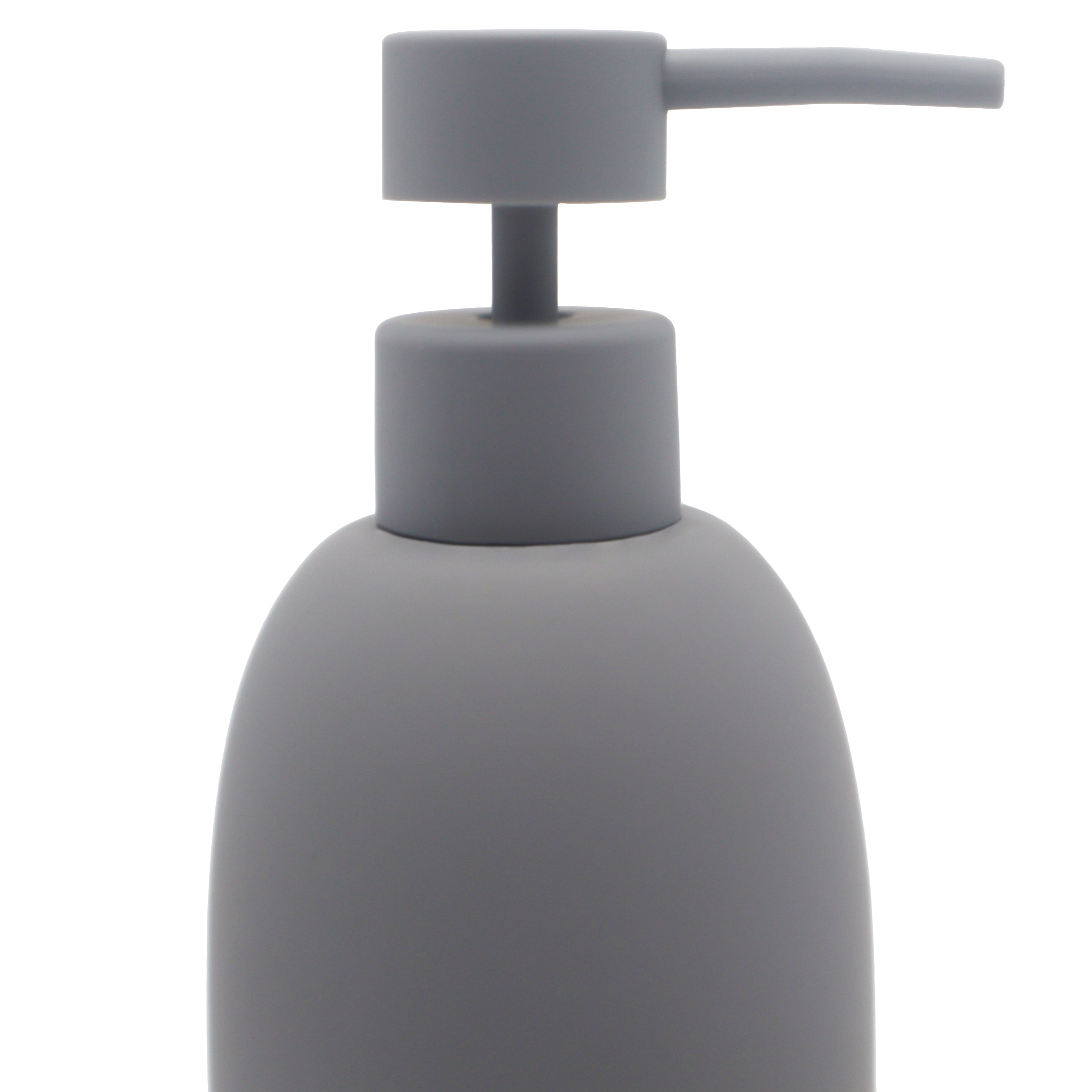 Mainstays Ceramic Stoneware Bath Accessories 3-Piece Set, Grey – Soap Pump Dispenser, Tumbler, and Accessory Tray