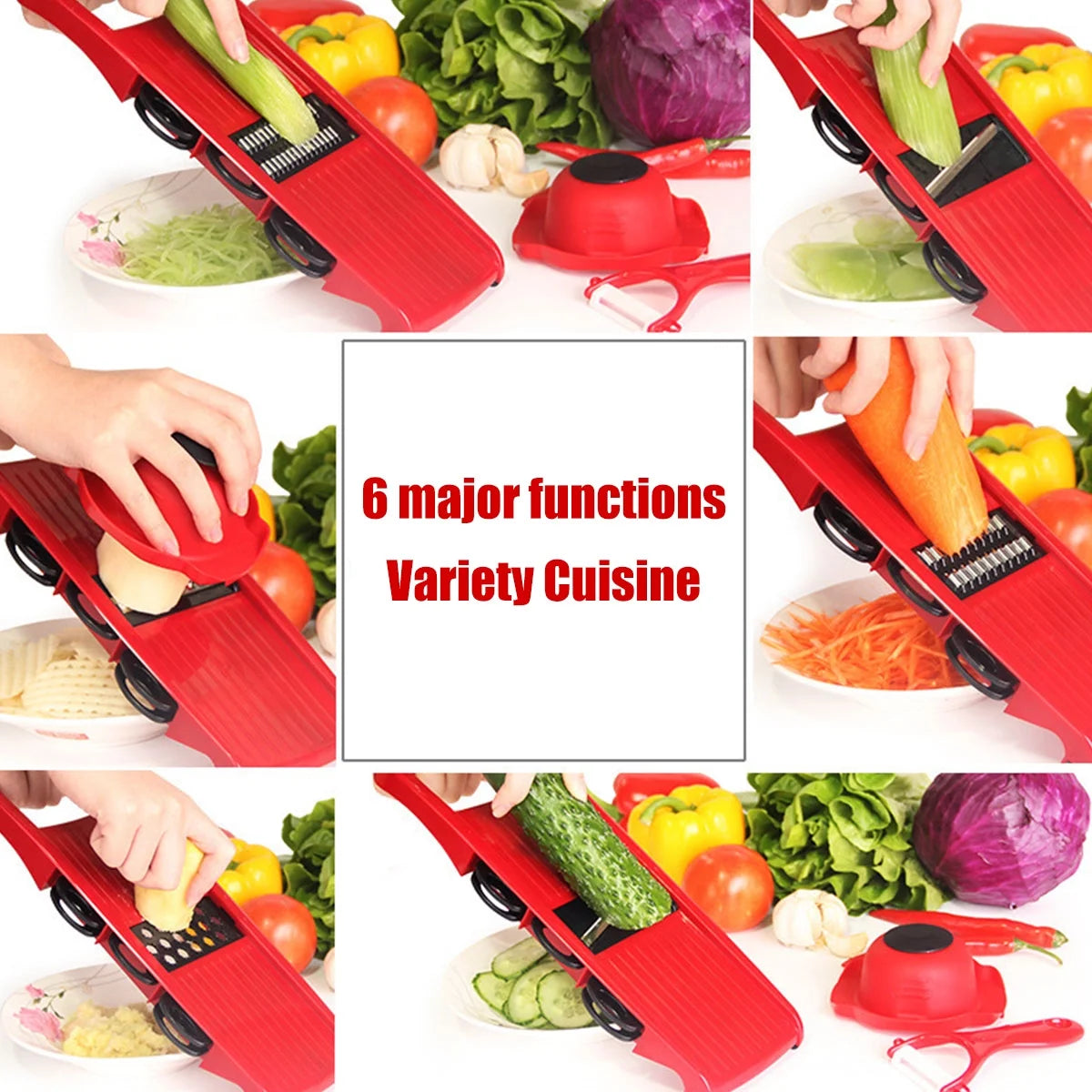 Xiyztok Cooking Vegetable Cutter with 6 Blades Multifunctional Mandoline Onion Vegetable Chopper Time Saving Fruits Dicer Kitchen Food Slicer Mincer with Container for Salad Potato Cheese