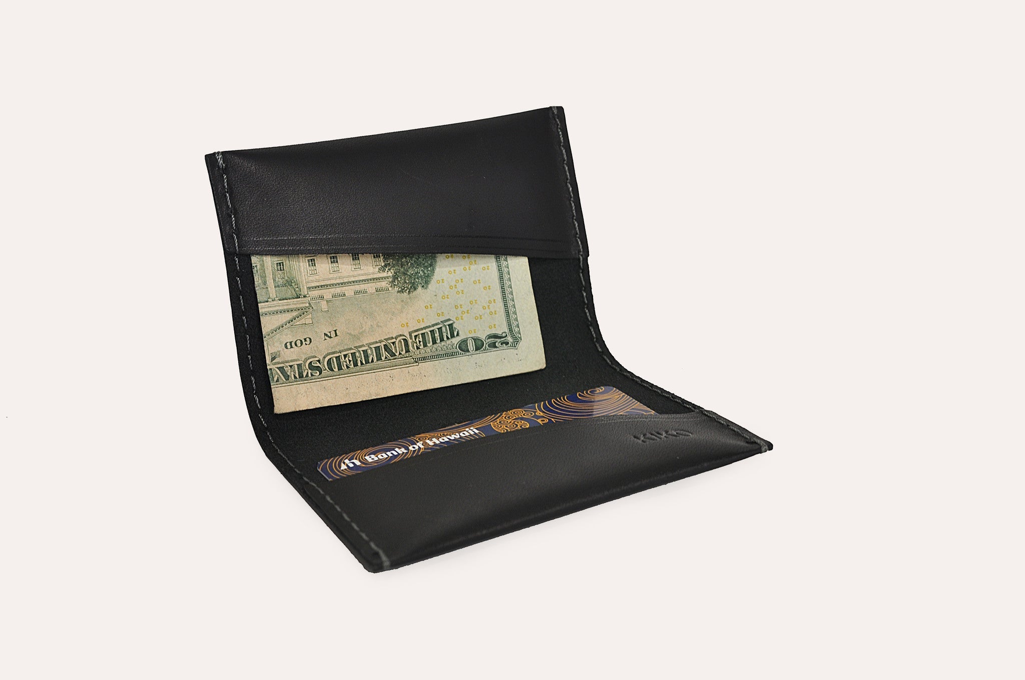 Premium Black Leather Two Fold Minimalist Wallet with Card Slots 