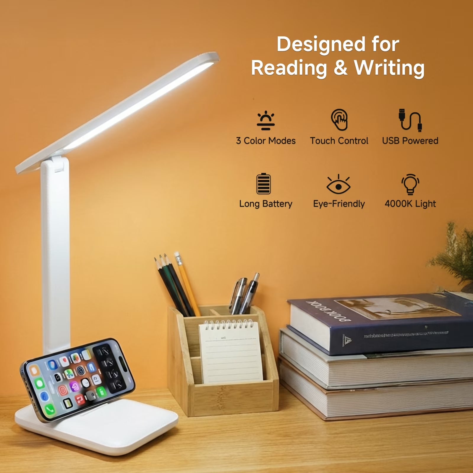 NOYAFA LED Desk Lamp, 3 Lighting Modes Dimmable, Eye-Caring with USB Port, for Home Office Study