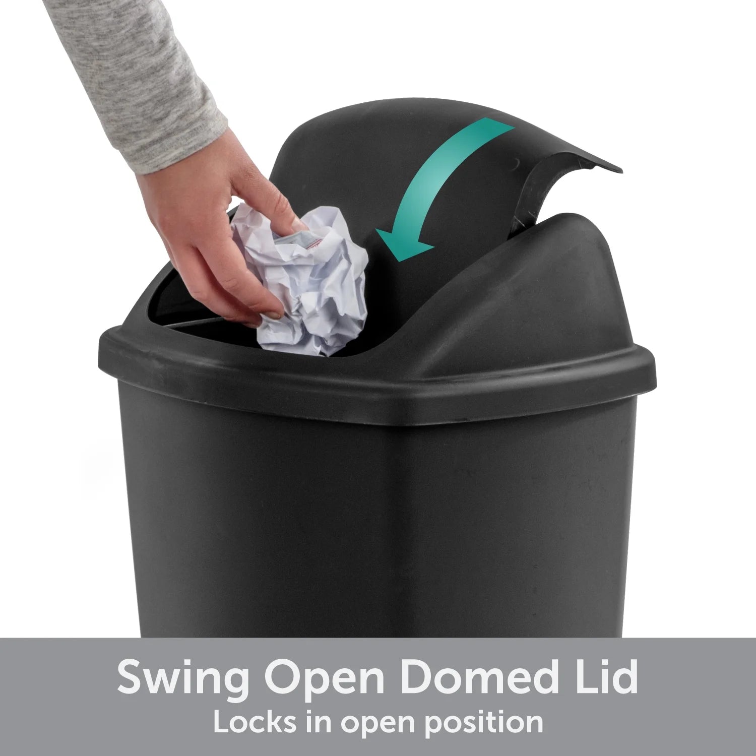 Sterilite Kitchen Trash Can, 7.5 Gallon Plastic Garbage Bin with Swing Top Lid, Black
