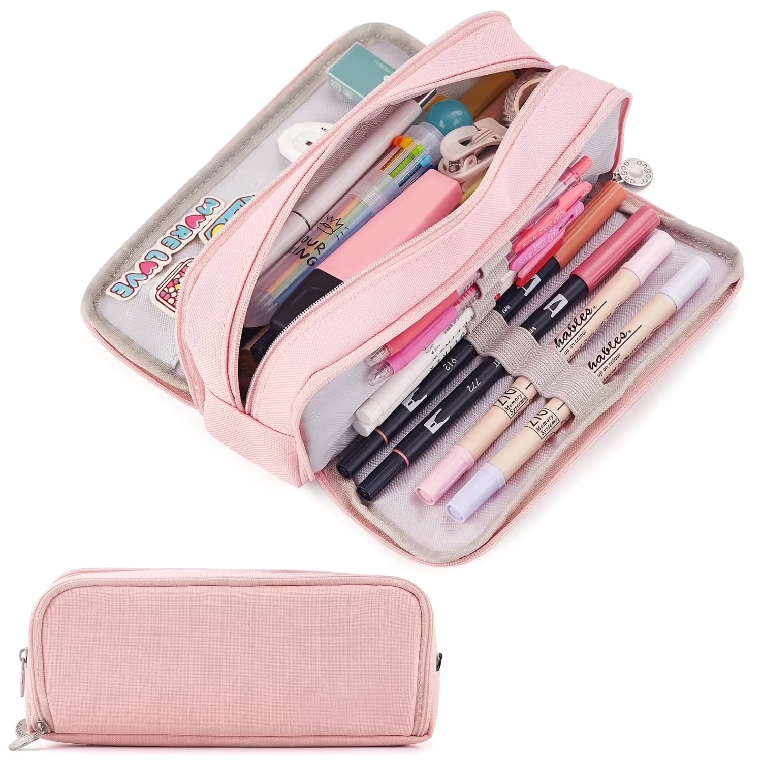 Rirool Large Capacity Pencil Case, 3 Zipper Compartments Pen Pouch for High School, College, Teachers, Office & Travel Use, Makeup Bag for Teens and Adults, Purple