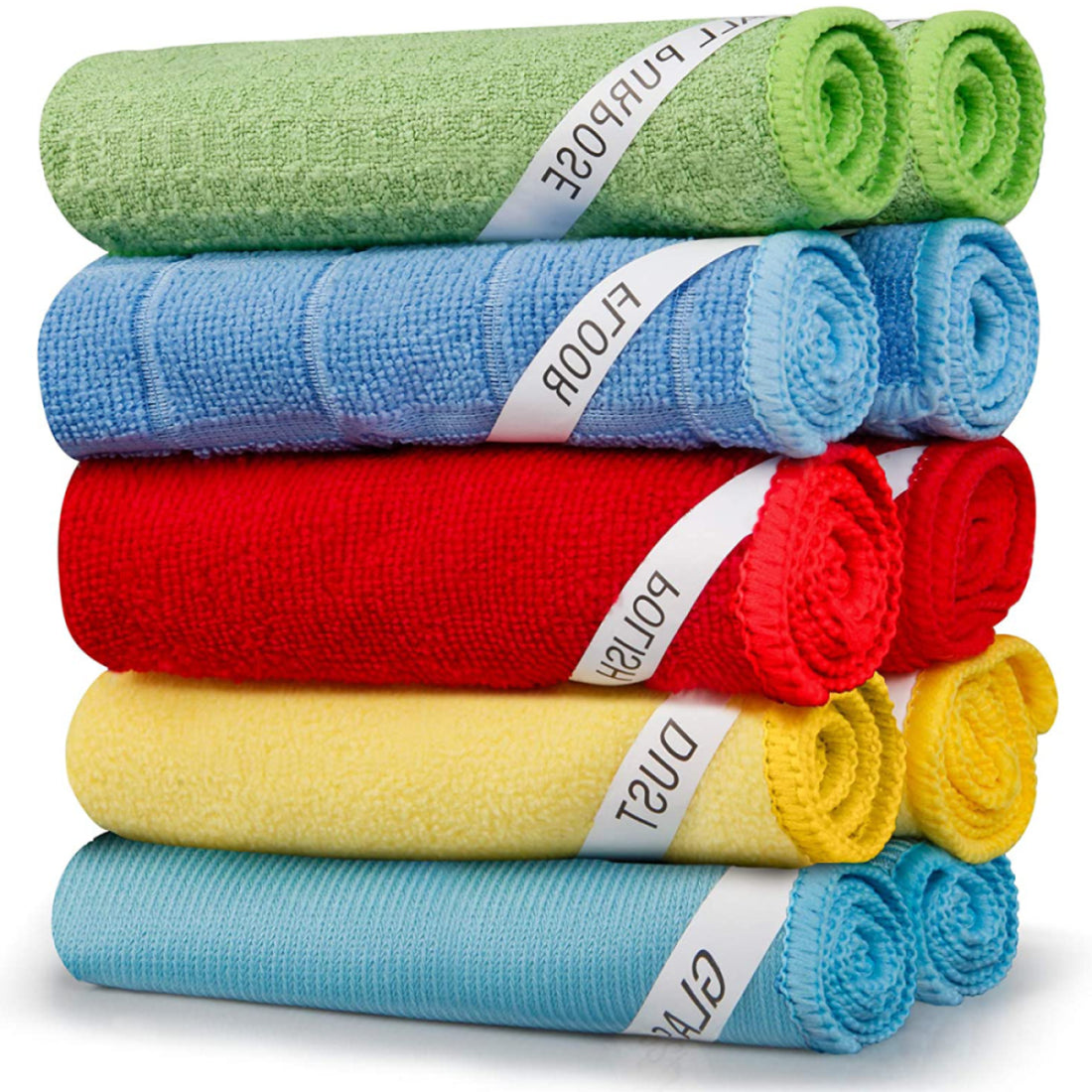 SUGARDAY 10 Pack Microfiber Cleaning Cloths Reusable Rags for Glass Kitchen Cleaning Washable Dish Cloth