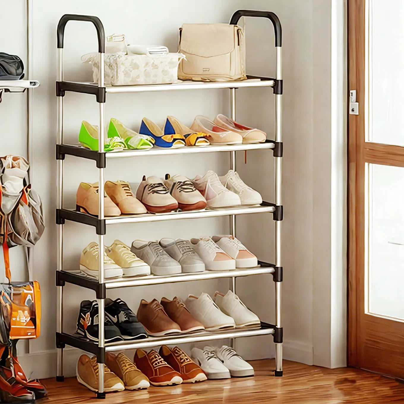YOYTOO 5 Tier Shoe Rack, Stackable Metal 15 Pairs Shoes Organizer Storage Shelf for Closet Door Entryway