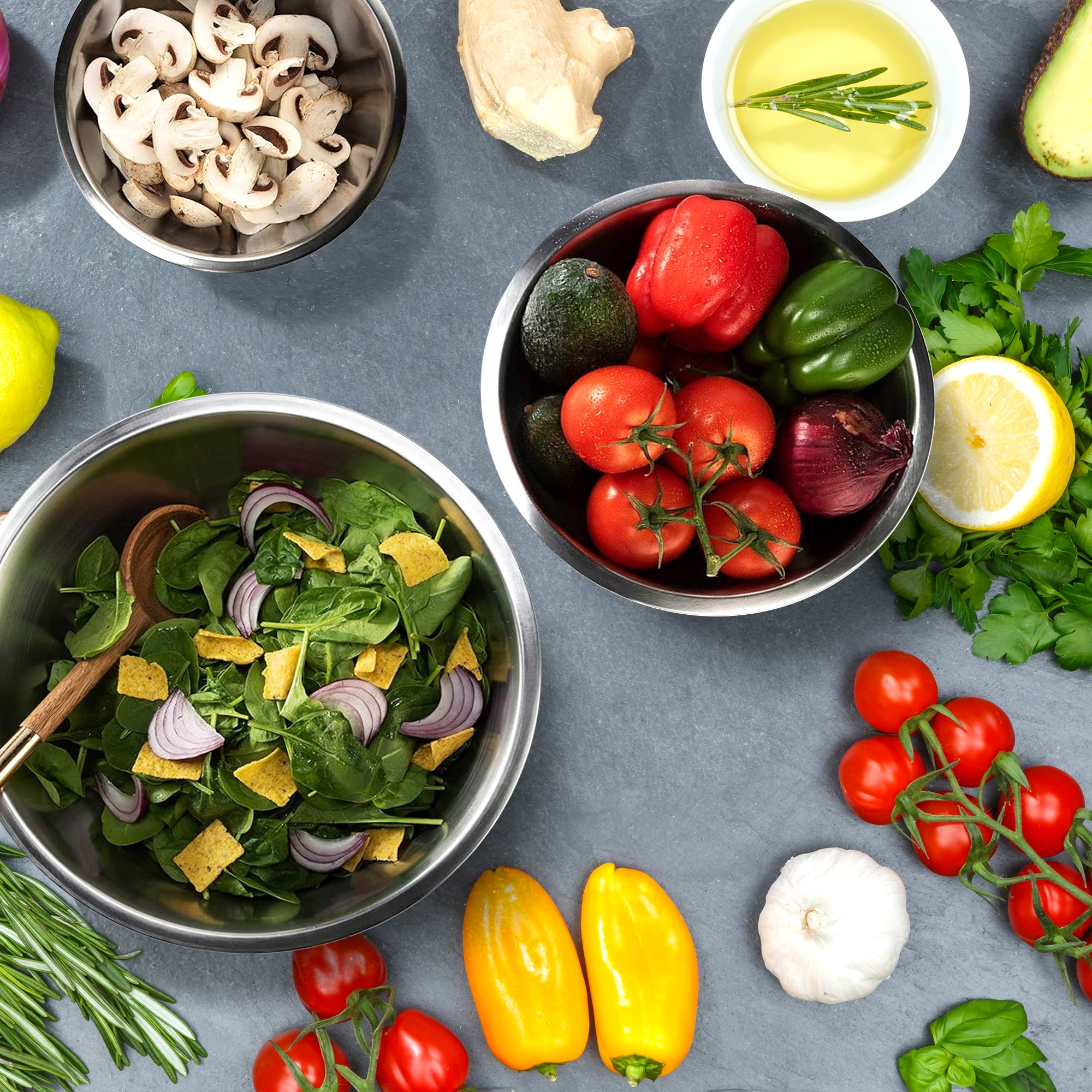 Stainless Steel Mixing Bowl Set Metal Nesting Bowls Space Saving Storage