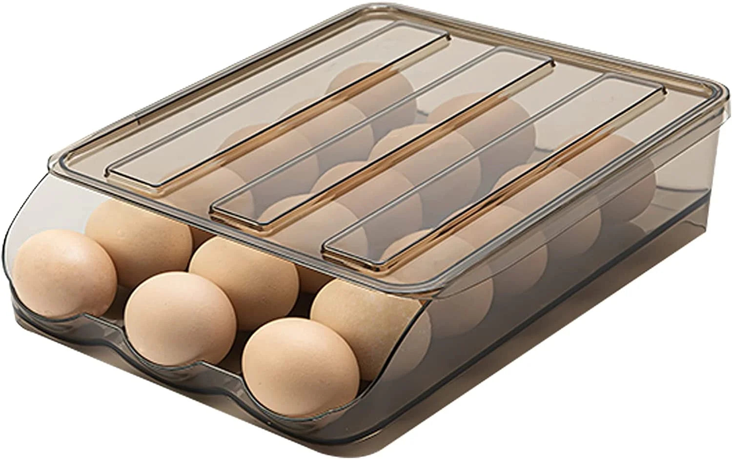 SUNFICON Large Capacity Auto Rolling Egg Holder for Refrigerator, Egg Fresh Storage Box for Fridge, Egg Storage Container Organizer Bin, Crystal Gray Plastic Storage Container (1 Layer)