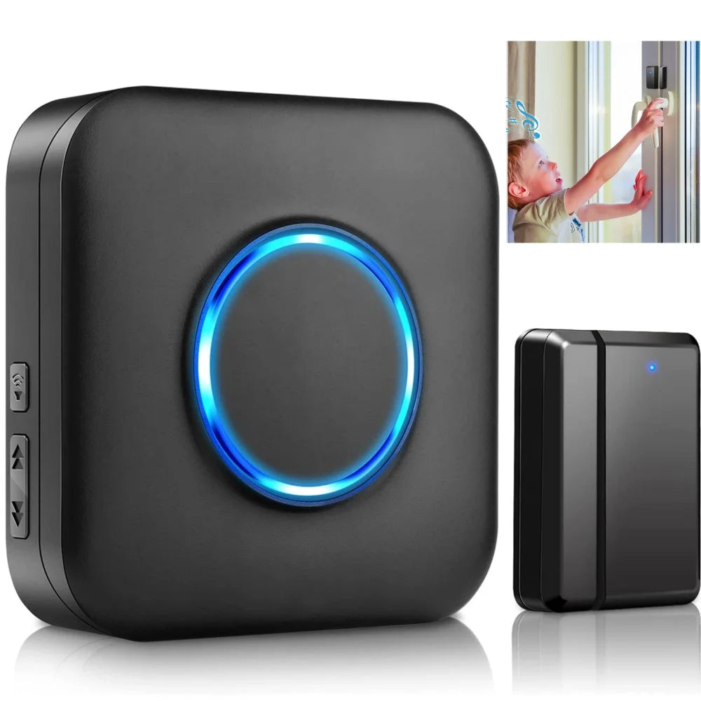 Bitiwend Door Chime, Wireless Door Alarm Sensor with 600Ft Range 58 Chimes Adjustable Volume Mute Mode LED Indicators,