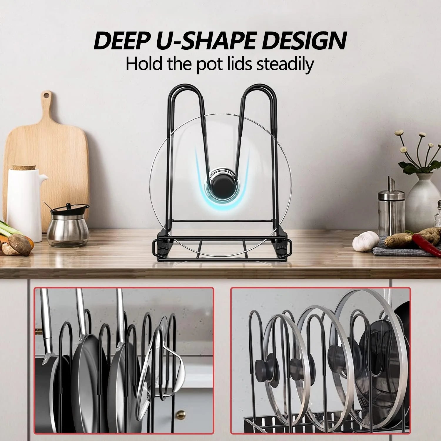 PHANCIR Pots and Pans Organizer Rack, 3 DIY Methods Adjustable 8-Tier Pot and Pan Rack, Metal Heavy Duty Organizer with Anti-Slip Silicone Pad for Cabinet Kitchen Organization Storage