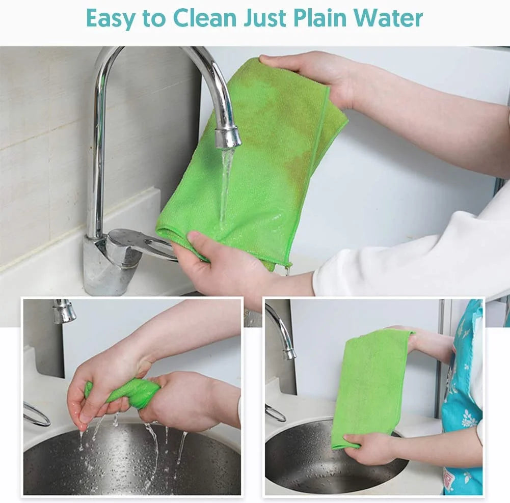 SUGARDAY 10 Pack Microfiber Cleaning Cloths Reusable Rags for Glass Kitchen Cleaning Washable Dish Cloth