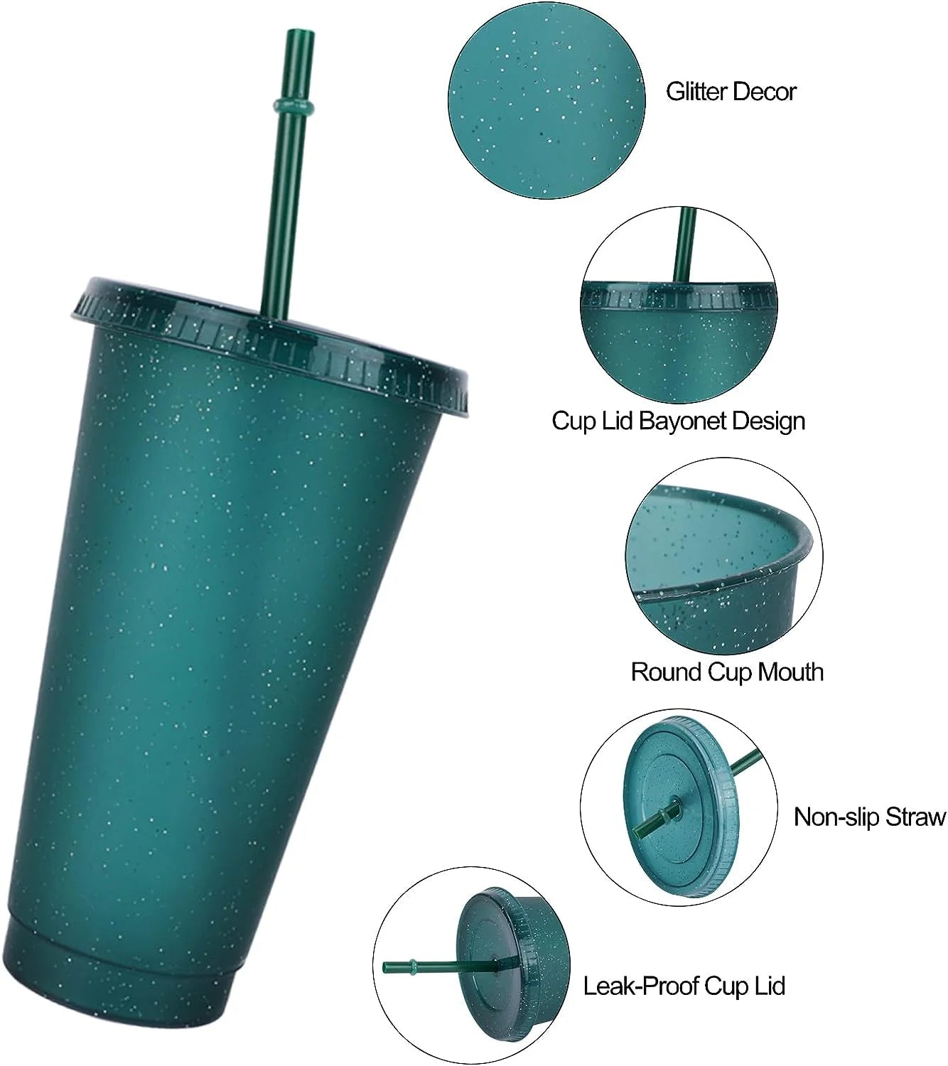 6Pcs Reusable Plastic Cups with Lids and Straws 24Oz Colorful Straw Tumblers Bulk