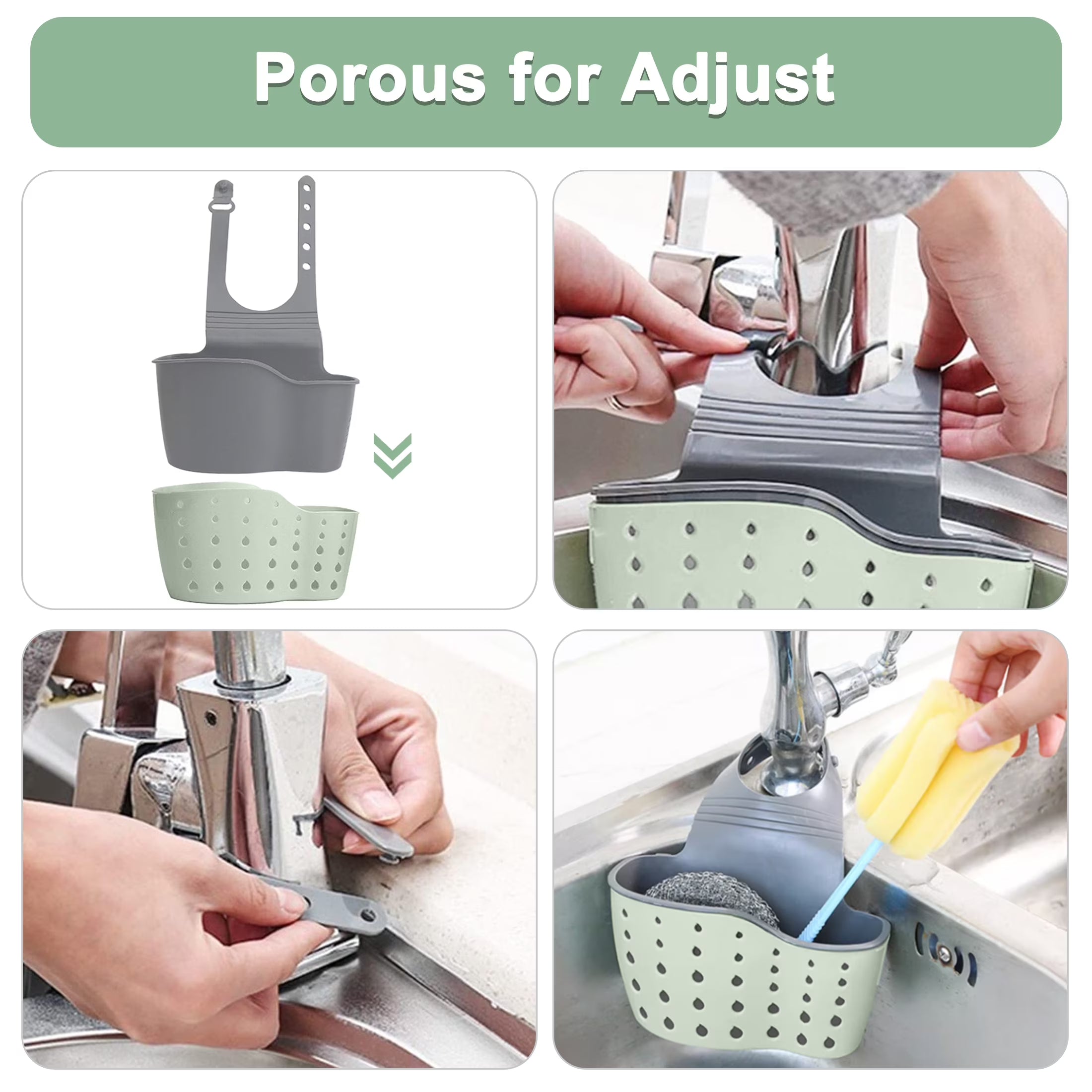 Eeekit Kitchen Hanging Sponge Holder, Adjustable Sink Caddy Organizer Liquid Drainer Brush Rack For Scrubber Dish Brush