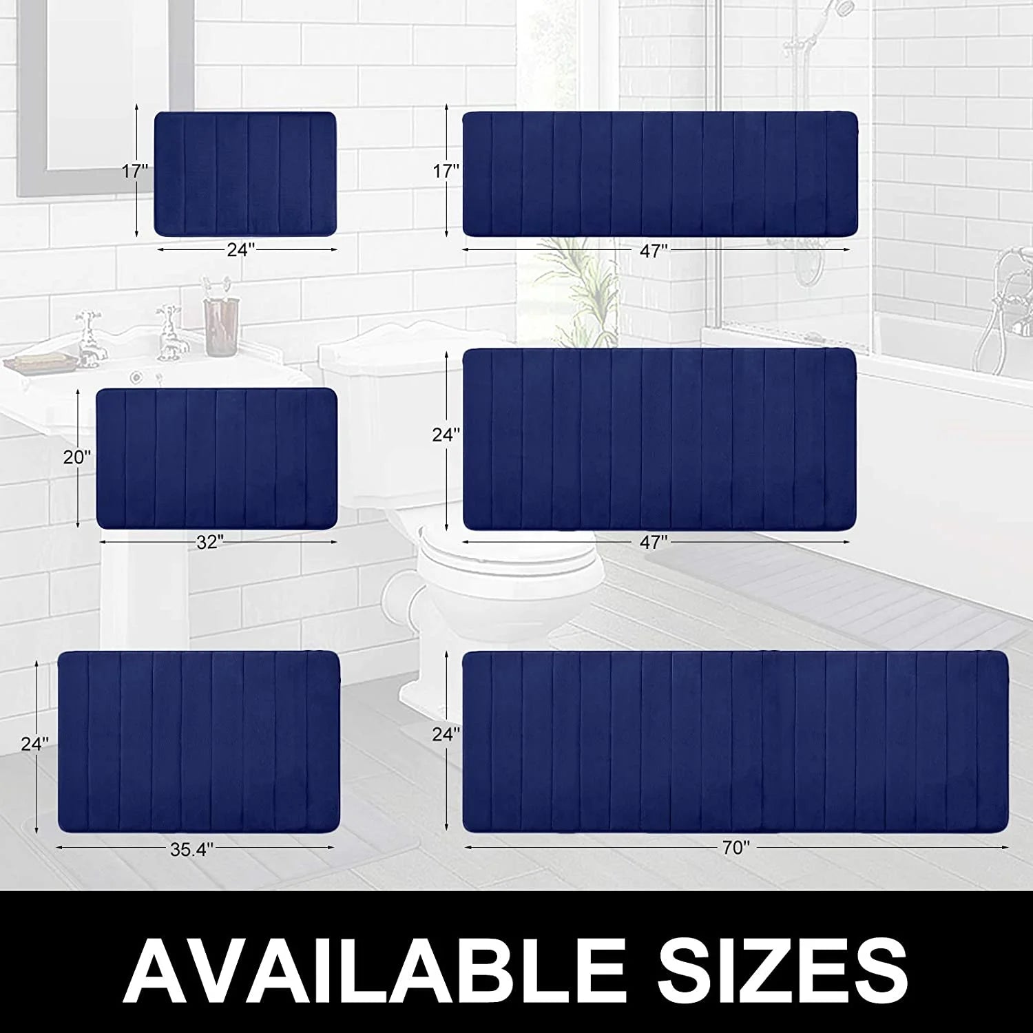 ZOUYUE Navy Blue Memory Foam Bath Rug, 16" X 24", Non-Slip