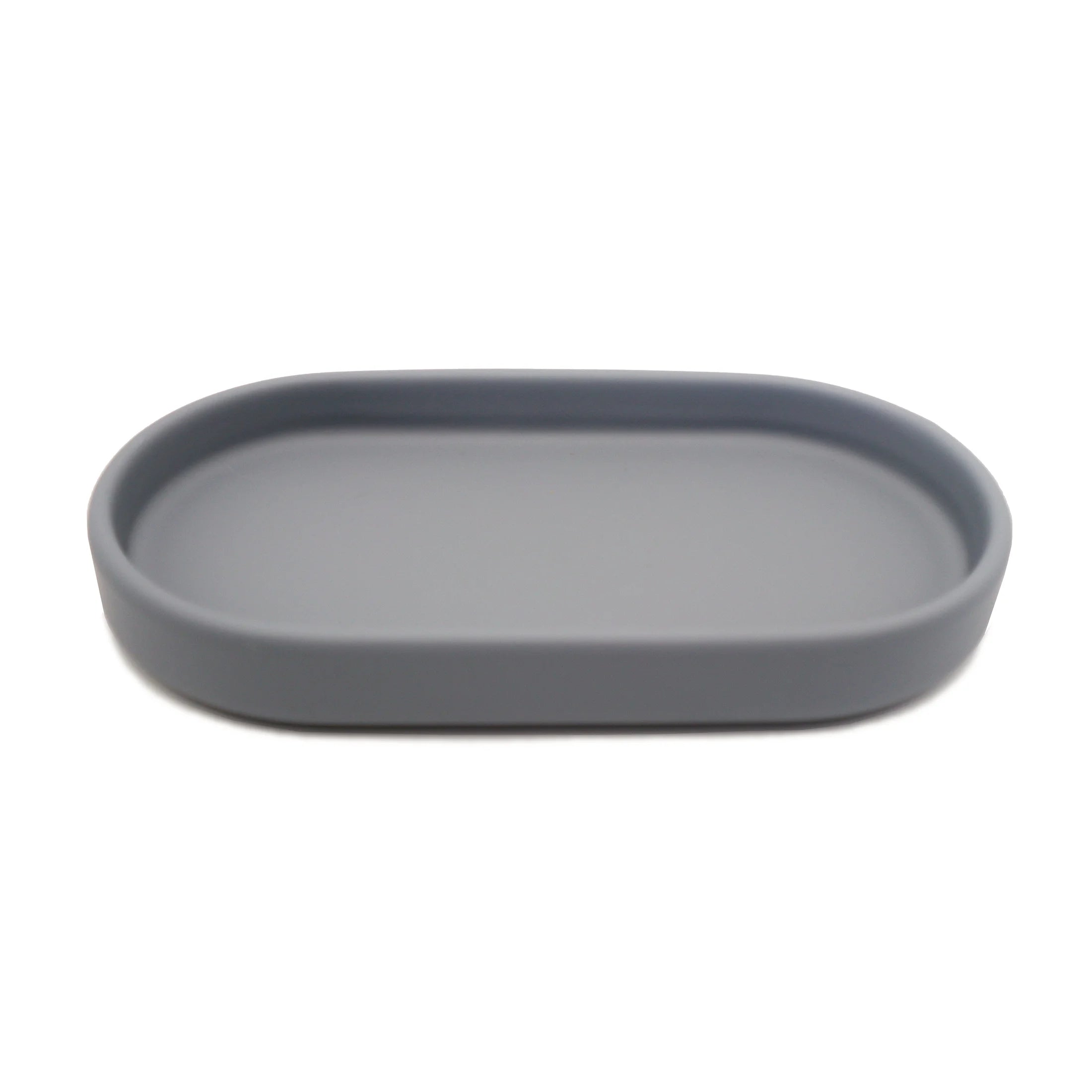 Mainstays Ceramic Stoneware Bath Accessories 3-Piece Set, Grey – Soap Pump Dispenser, Tumbler, and Accessory Tray