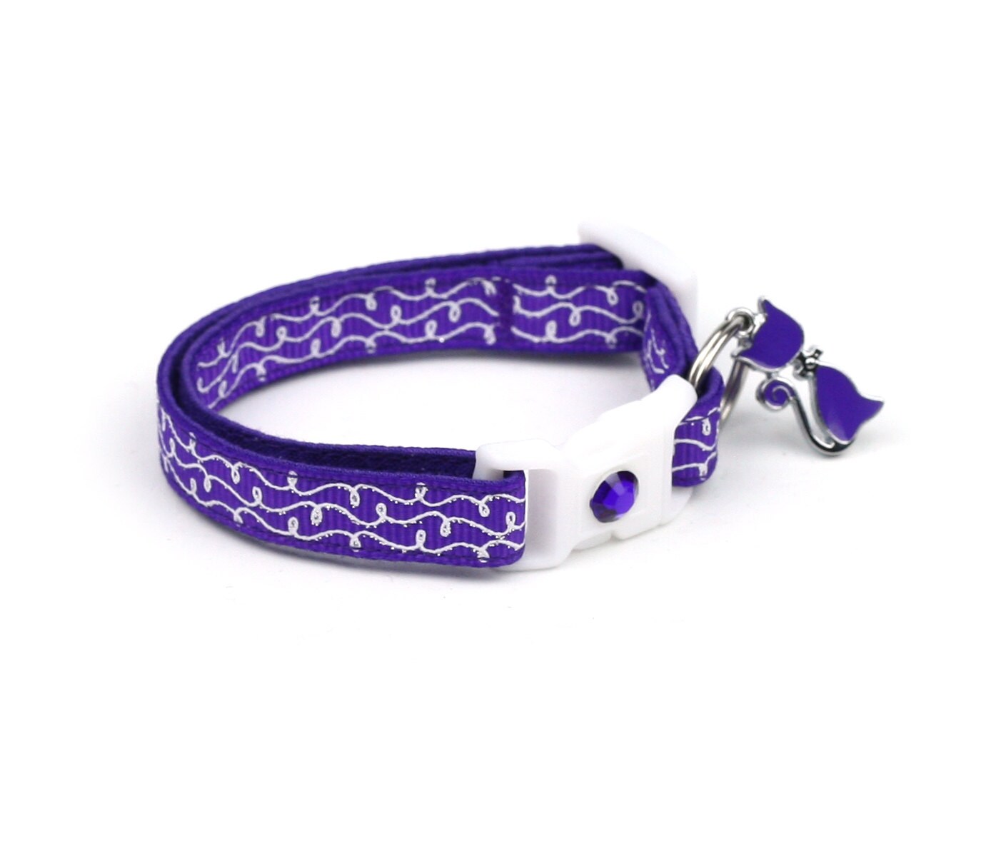 Purple Cat Collar with White Squiggles – Breakaway Safety, Custom Options, and Washable Reinforced Cotton
