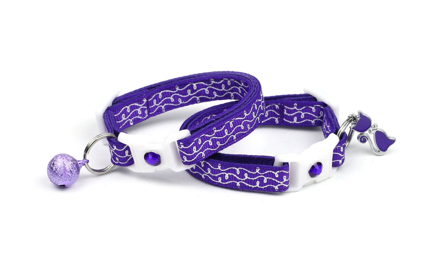 Purple Cat Collar with White Squiggles – Breakaway Safety, Custom Options, and Washable Reinforced Cotton