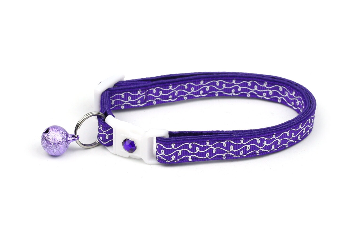 Purple Cat Collar with White Squiggles – Breakaway Safety, Custom Options, and Washable Reinforced Cotton