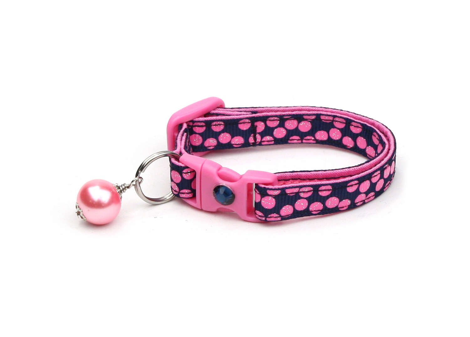 Pink Polka Dot Cat Collar with Breakaway Safety Clip and Optional Bell for Small and Large Cats