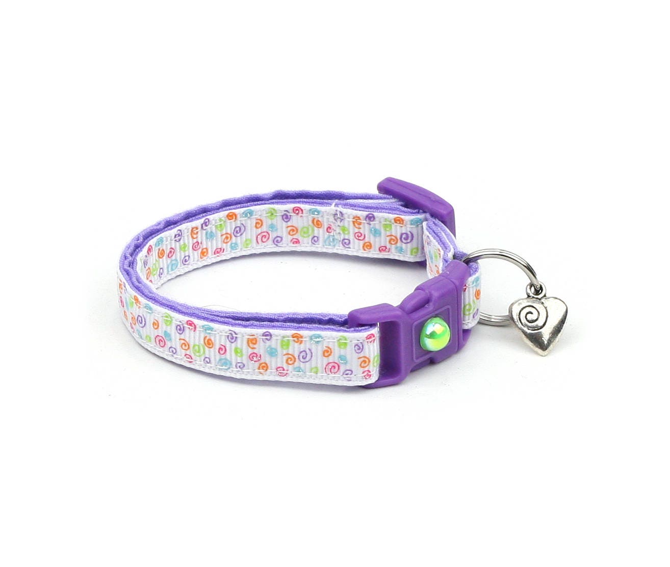 Handmade Rainbow Cotton Cat Collar with Safety Breakaway Clip and Removable Bell